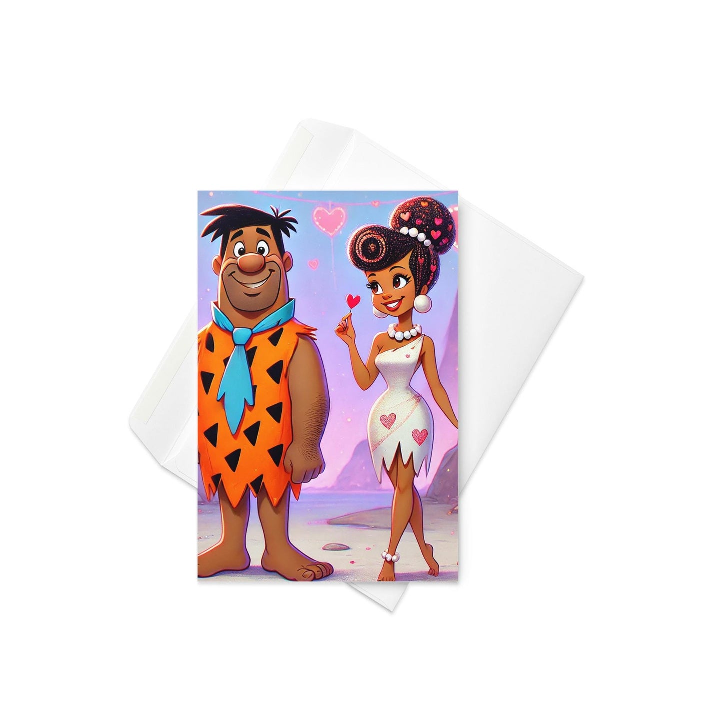 Fred and Wilma Flintstone Inspired Character Valentine's Day Greeting Card | Valentine's Card Gift for Him or Her | Black Valentine's Card