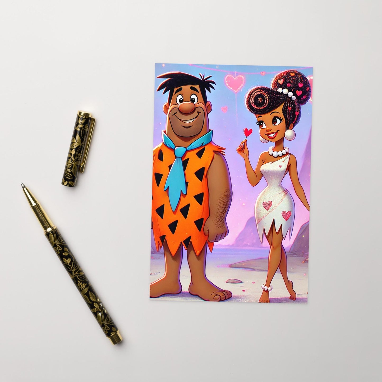 Fred and Wilma Flintstone Inspired Character Valentine's Day Greeting Card | Valentine's Card Gift for Him or Her | Black Valentine's Card