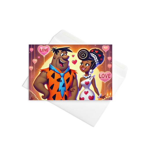 Fred and Wilma Flintstone Inspired Character Love Day Horizontal Sunset Greeting Card |  Black Love Anniversary Card Gift for Him or Her