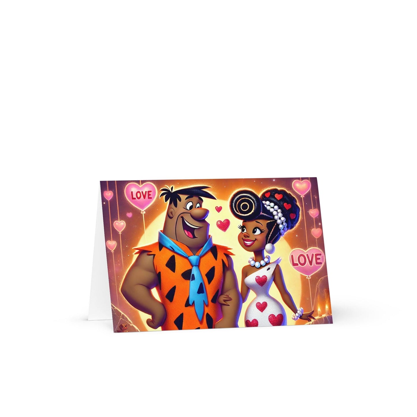Fred and Wilma Flintstone Inspired Character Love Day Horizontal Sunset Greeting Card |  Black Love Anniversary Card Gift for Him or Her