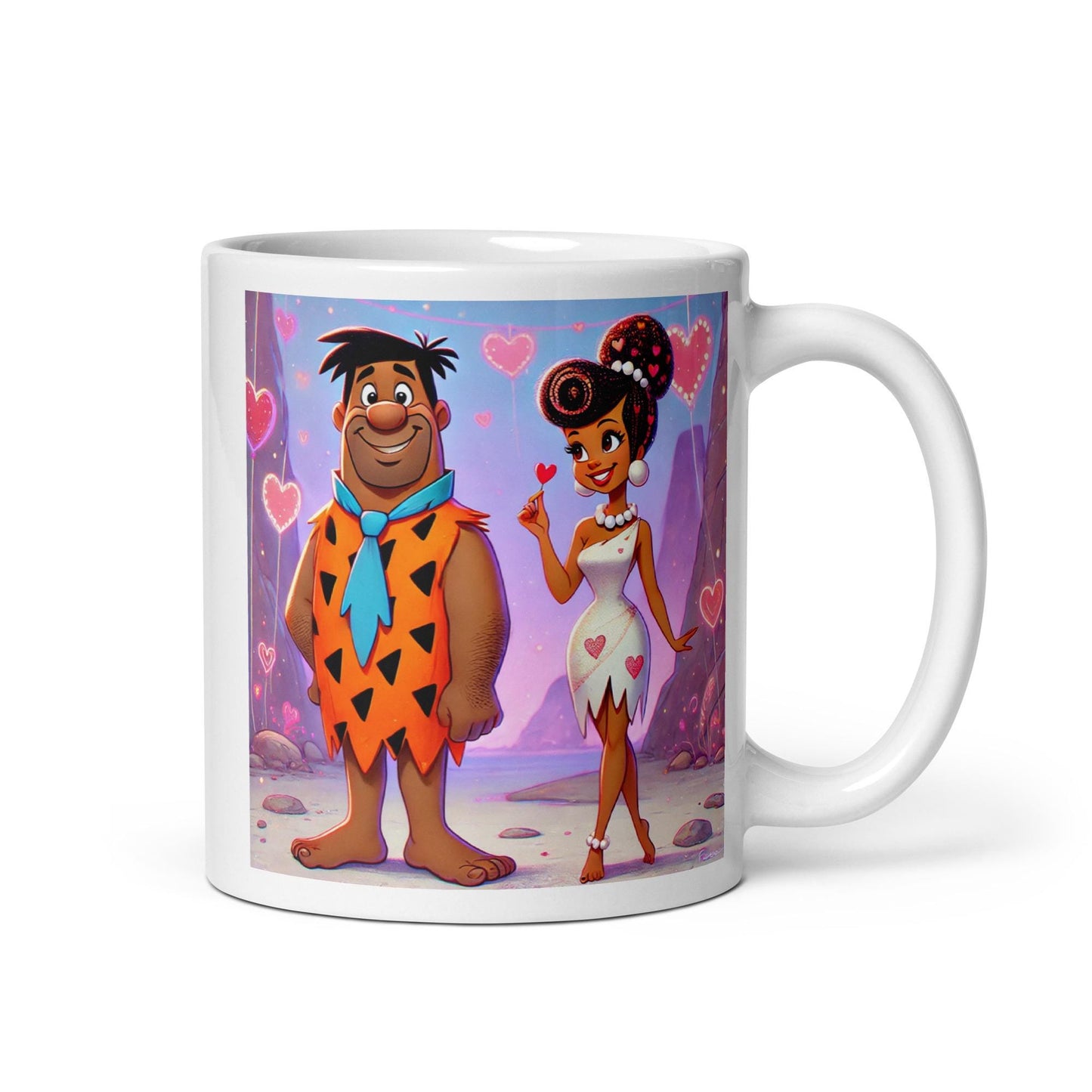 Flintstone Inspired Valentine's Day White glossy mug | Black Couple Valentines Day Gift | African American Anniversary Mug | Black Love Mug