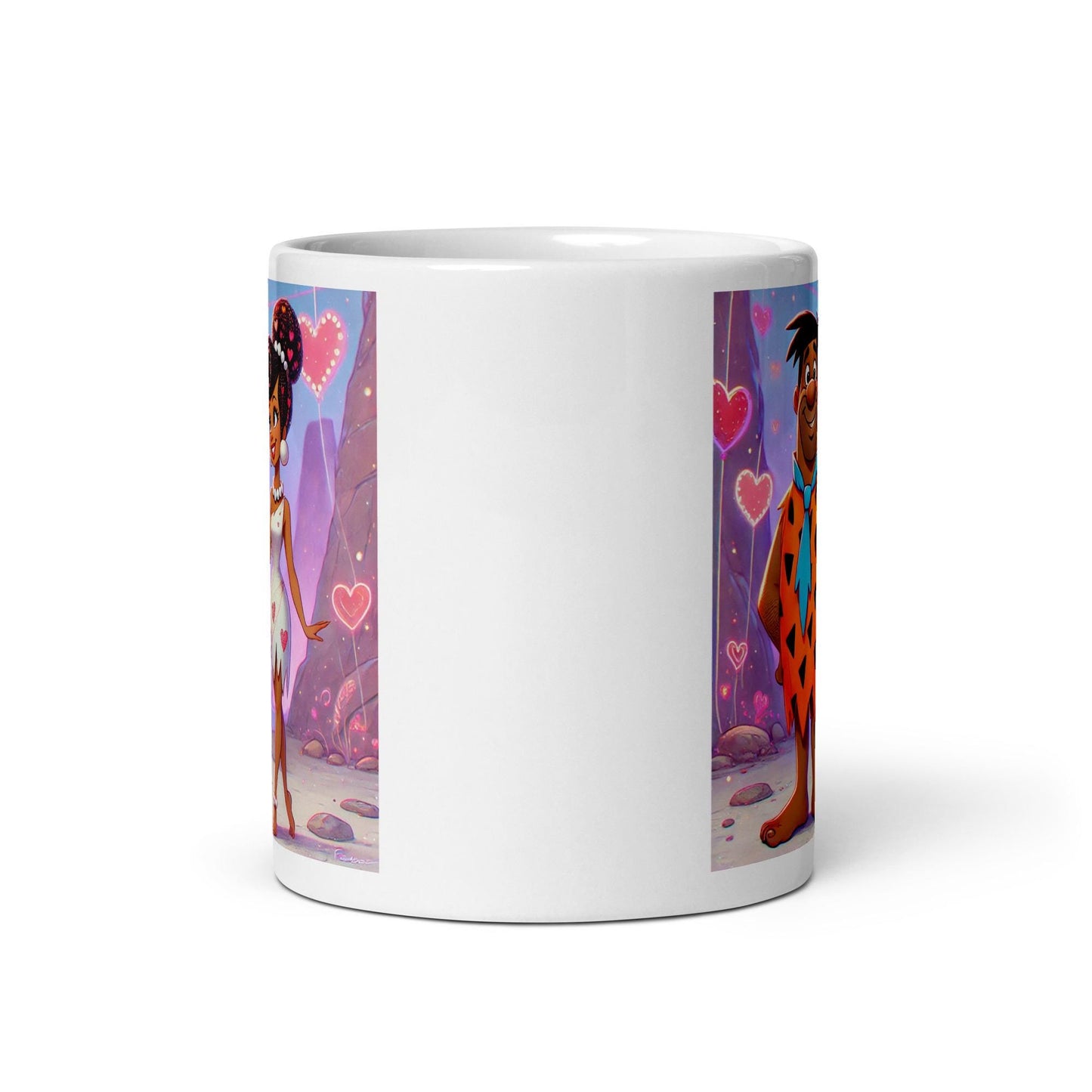 Flintstone Inspired Valentine's Day White glossy mug | Black Couple Valentines Day Gift | African American Anniversary Mug | Black Love Mug