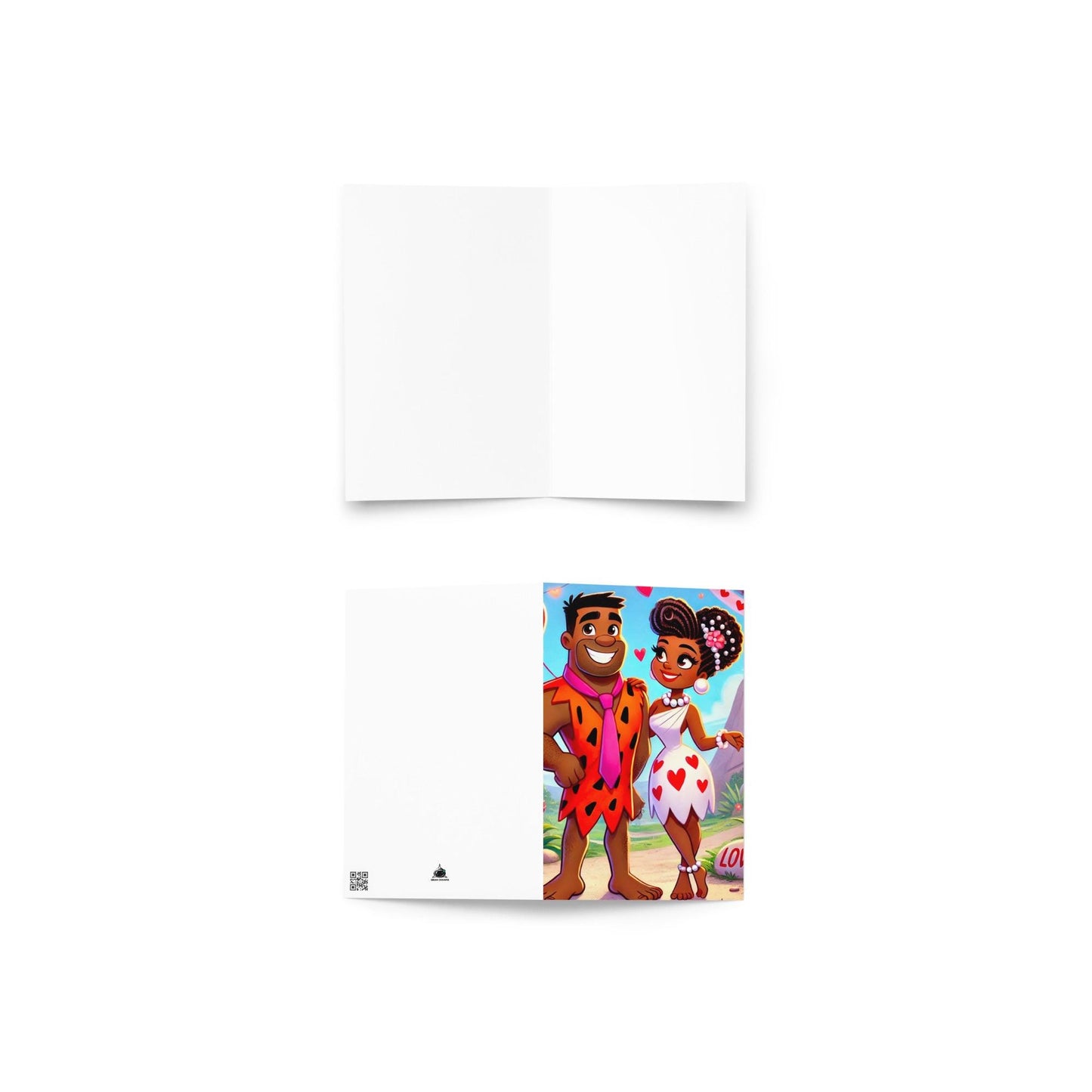 Fred and Wilma Flintstone Inspired Couple Valentine's Day Greeting Card | Valentine's Card Gift for Him or Her | Black Valentine's Card