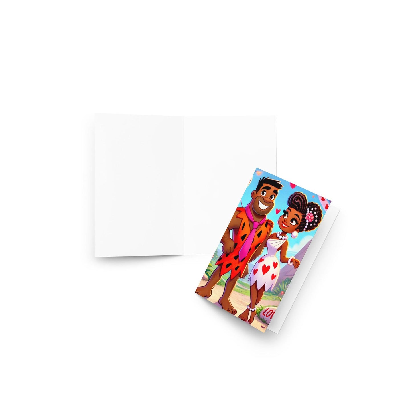 Fred and Wilma Flintstone Inspired Couple Valentine's Day Greeting Card | Valentine's Card Gift for Him or Her | Black Valentine's Card