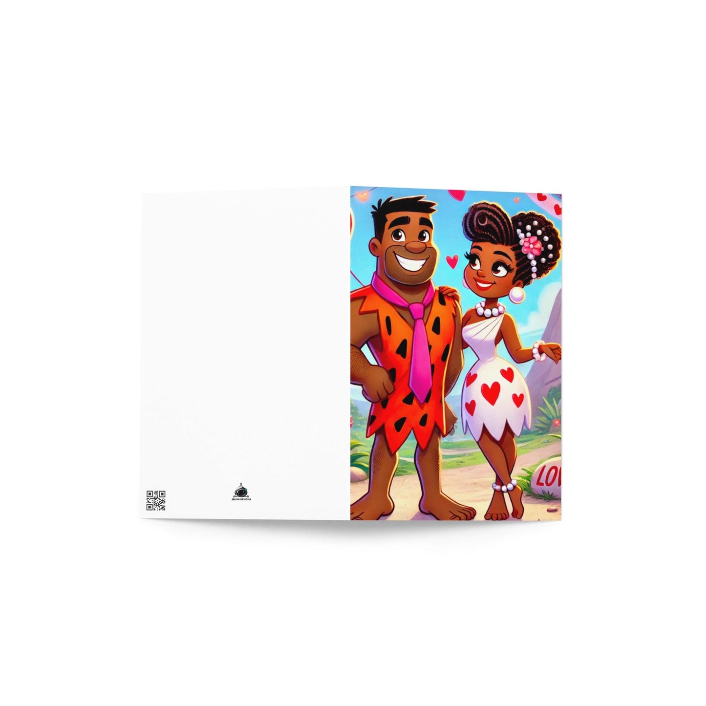 Fred and Wilma Flintstone Inspired Couple Valentine's Day Greeting Card | Valentine's Card Gift for Him or Her | Black Valentine's Card