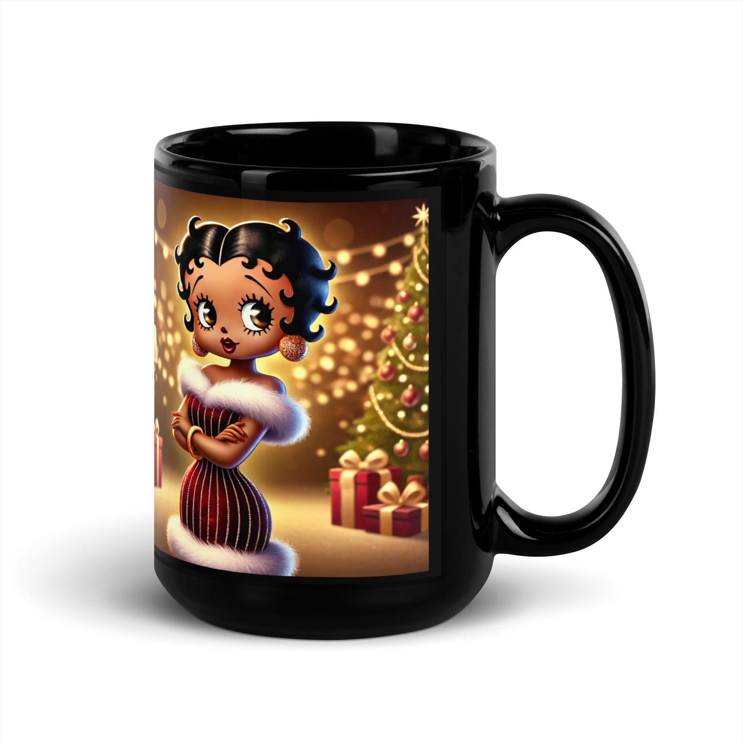 Betty Boop Black Glossy Mug | Unique Christmas Mug for Tea or Coffee| Beautiful Mug Holiday Festive Gift for coffee lover HANDWASH ONLY