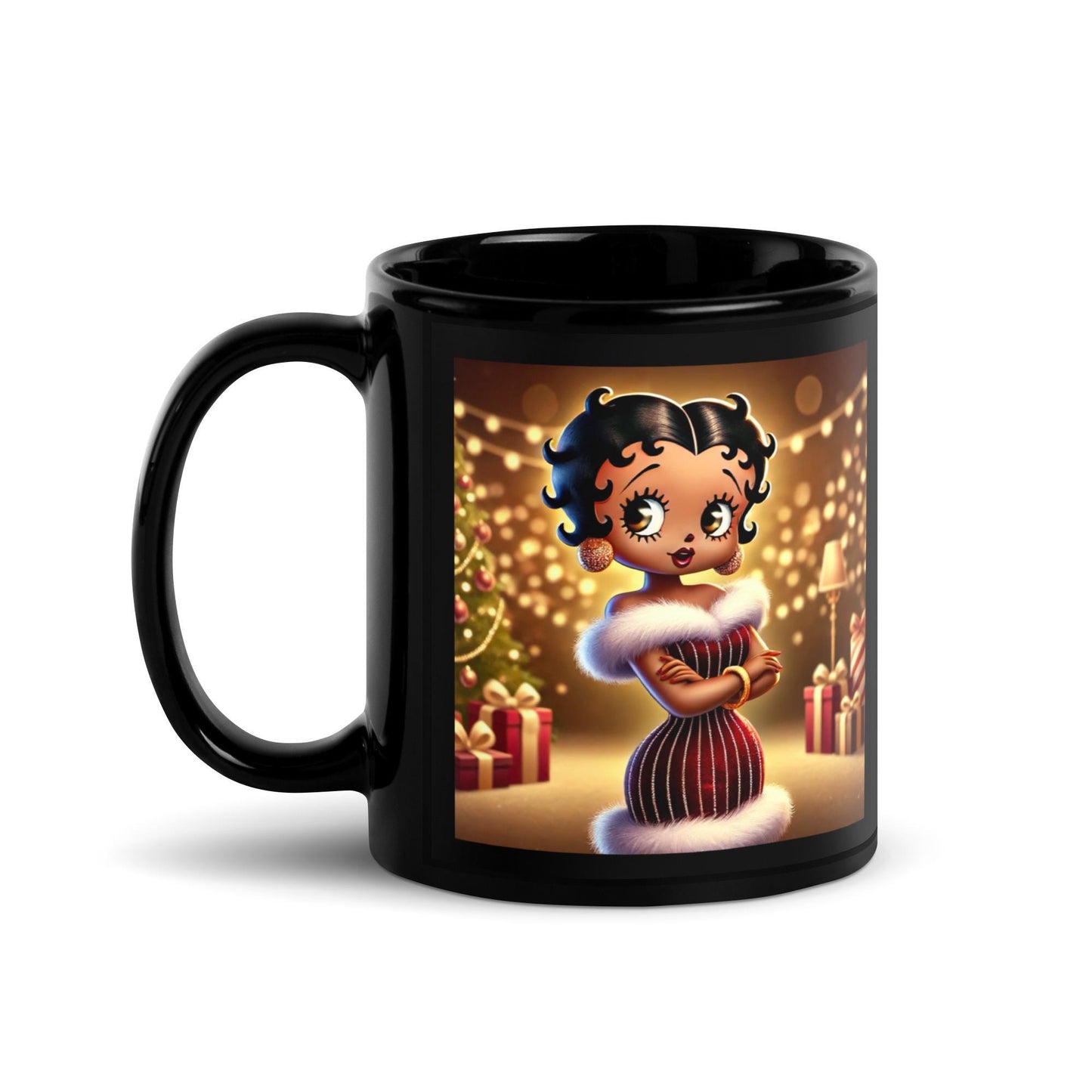 Betty Boop Black Glossy Mug | Unique Christmas Mug for Tea or Coffee| Beautiful Mug Holiday Festive Gift for coffee lover HANDWASH ONLY
