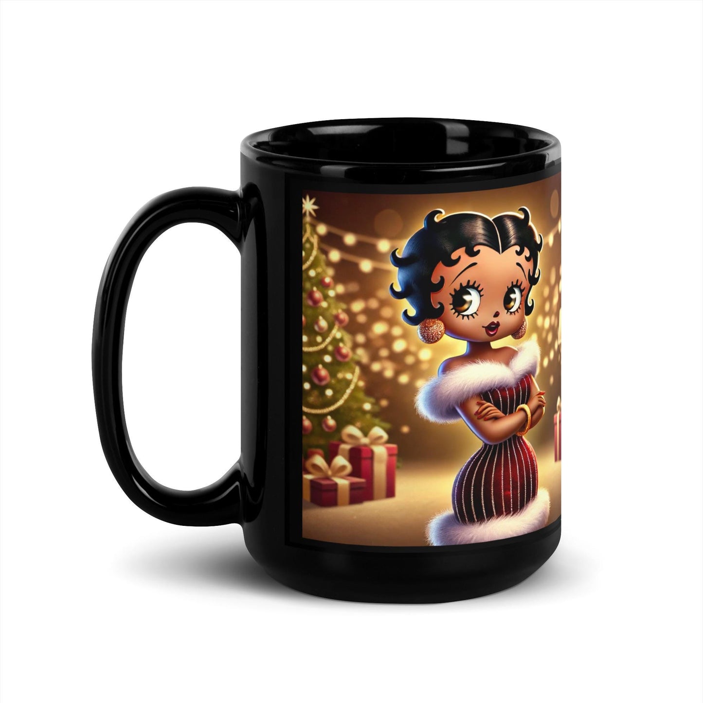 Betty Boop Black Glossy Mug | Unique Christmas Mug for Tea or Coffee| Beautiful Mug Holiday Festive Gift for coffee lover HANDWASH ONLY