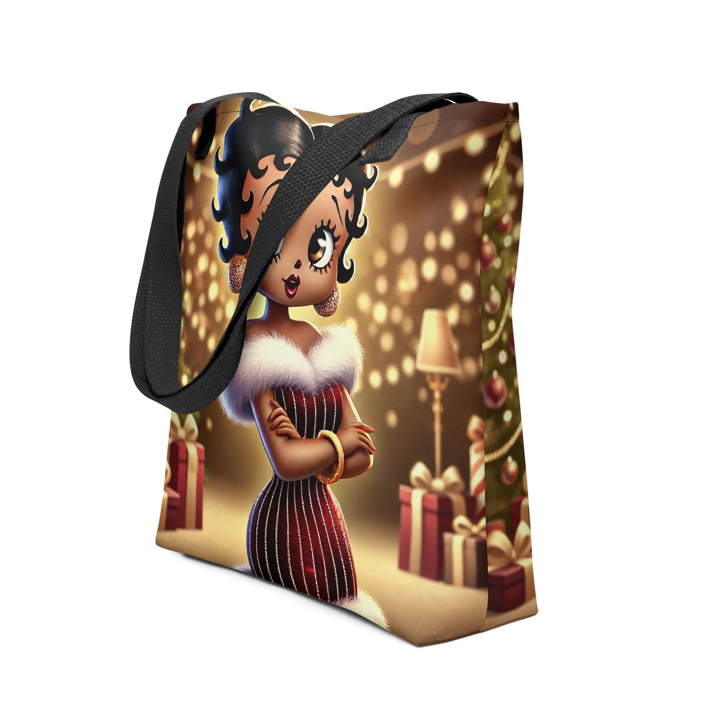 Black Boop Character Christmas Tote bag | Unique Black Betty Cartoon Design on Durable Tote Great Gift for Her | Unique Gift for Christmas |