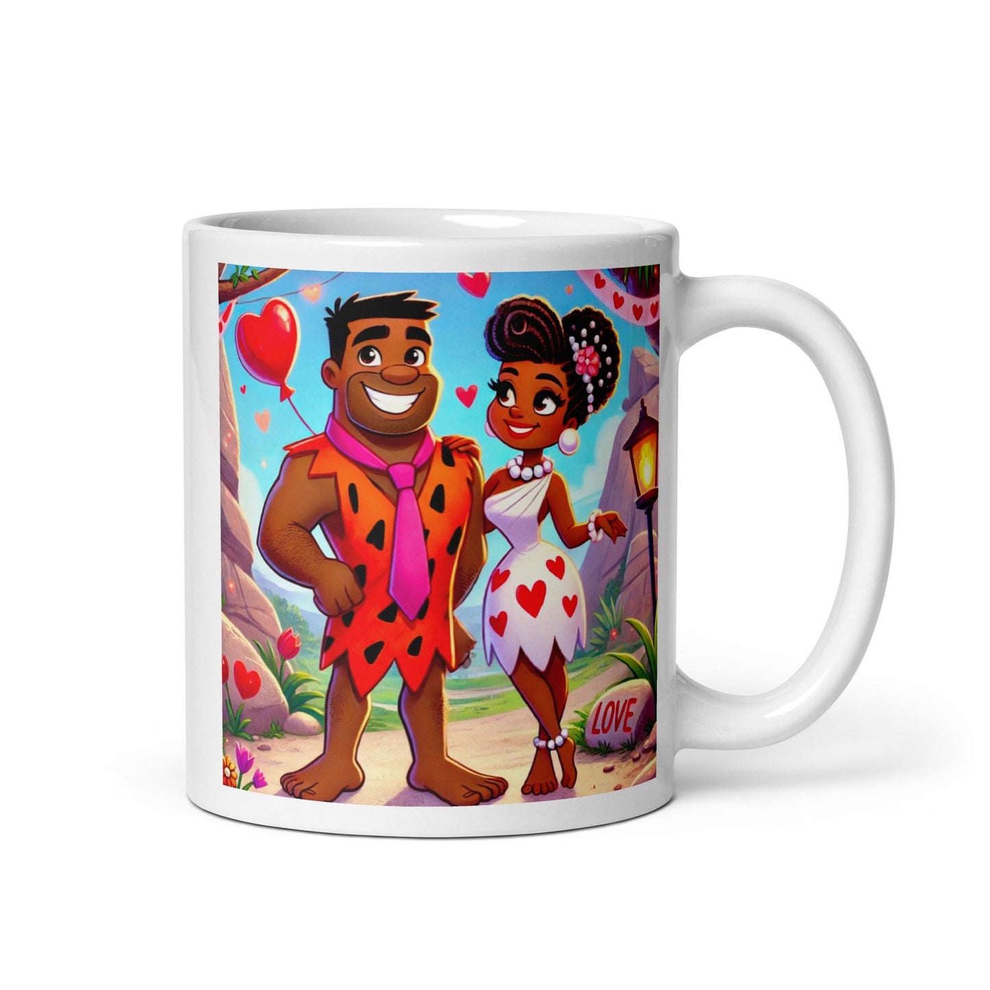 Flintstone Inspired Couples White glossy mug | Melanin Anniversary Gift | Black Love Mug | Birthday Gift Mug |