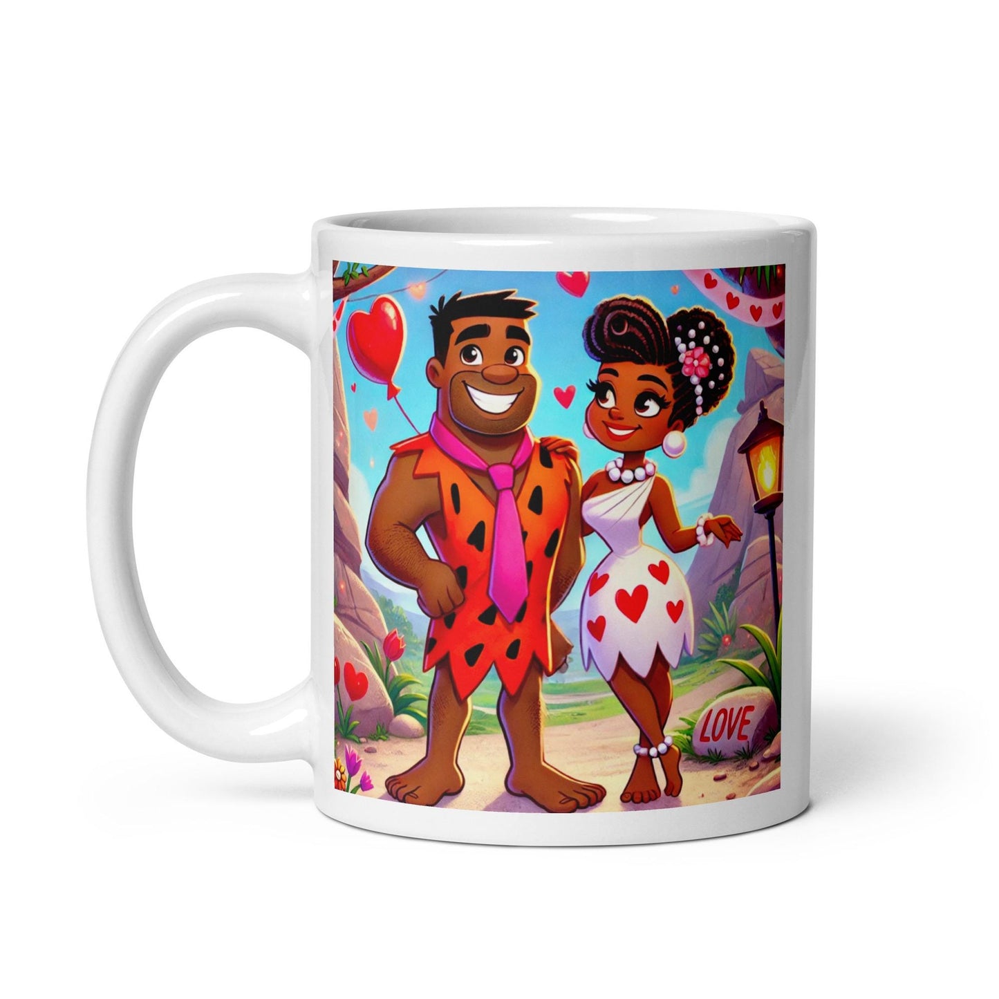 Flintstone Inspired Couples White glossy mug | Melanin Anniversary Gift | Black Love Mug | Birthday Gift Mug |