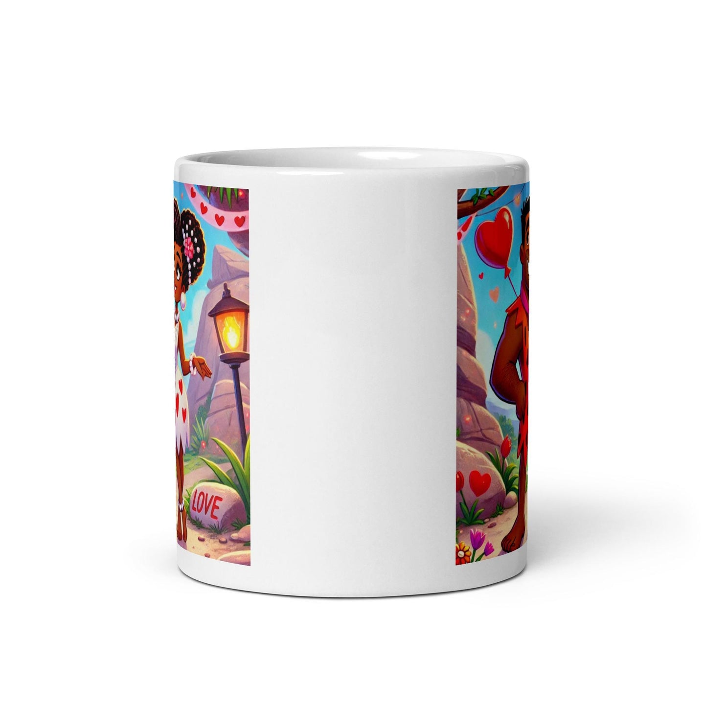 Flintstone Inspired Couples White glossy mug | Melanin Anniversary Gift | Black Love Mug | Birthday Gift Mug |