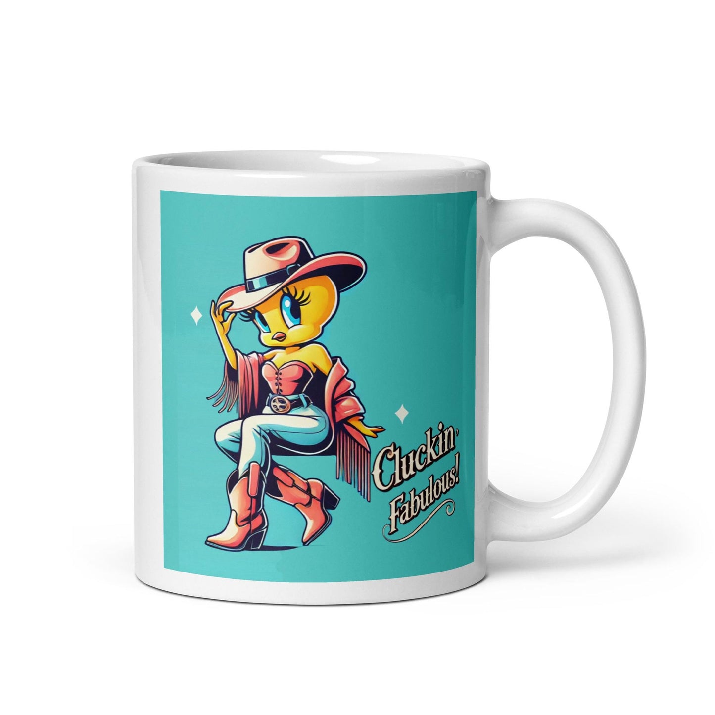 Feminine Tweety Bird Character Inspired White glossy mug | Tweety Bird Mug  as a Gift | Unique Cowgirl Tweety Bird Mug | Tweety Lover Gift