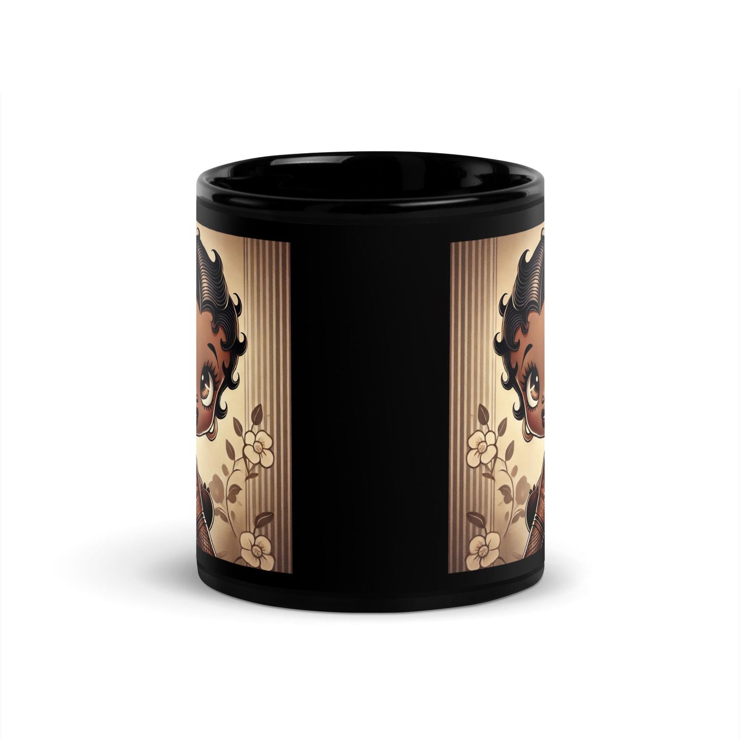 Vintage Inspired Melanin Queen Boop Mug - Stylish and Quirky Gift Idea for Her | Black Glossy Mug Trending Gift for her HANDWASH ONLY