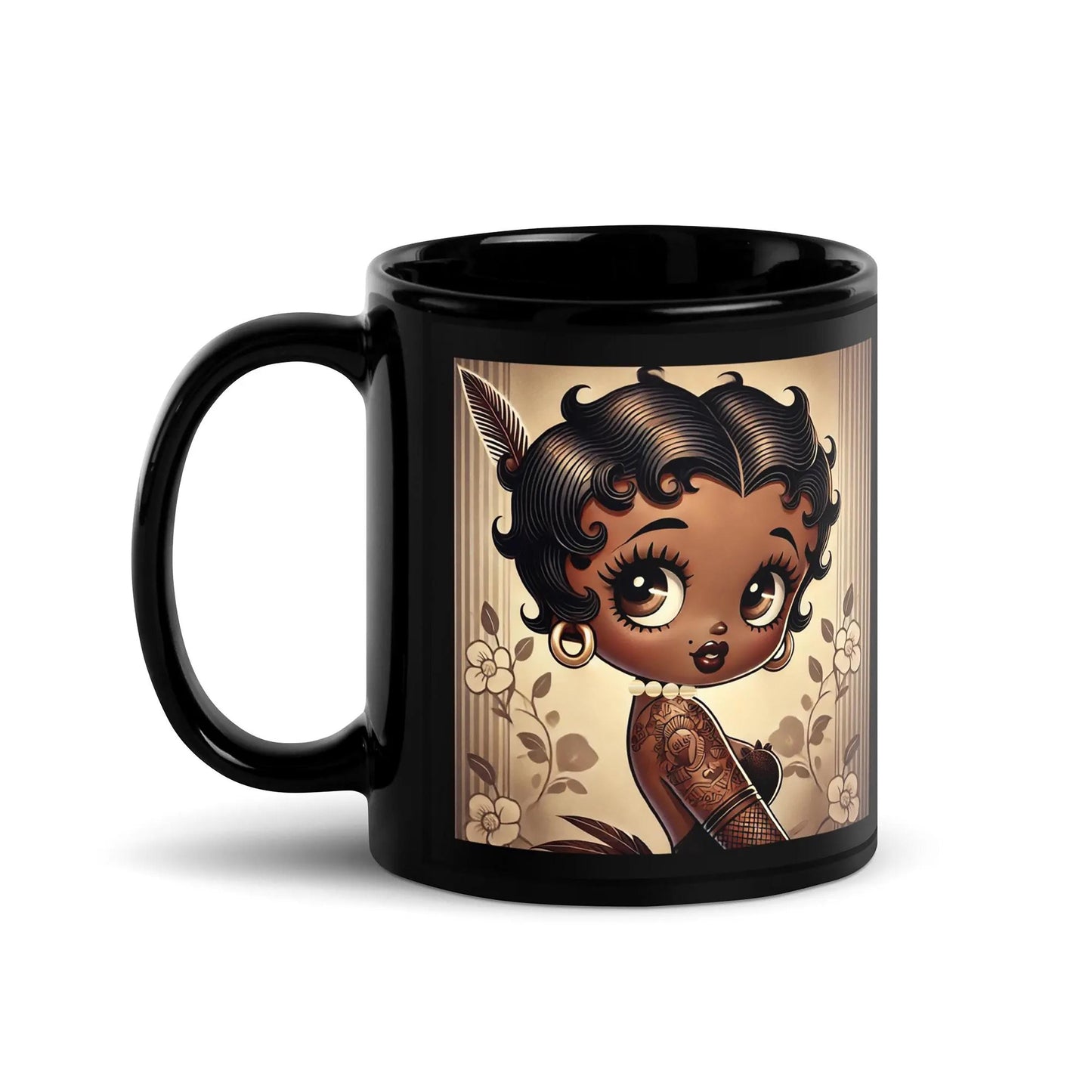 Vintage Inspired Melanin Queen Boop Mug - Stylish and Quirky Gift Idea for Her | Black Glossy Mug Trending Gift for her HANDWASH ONLY