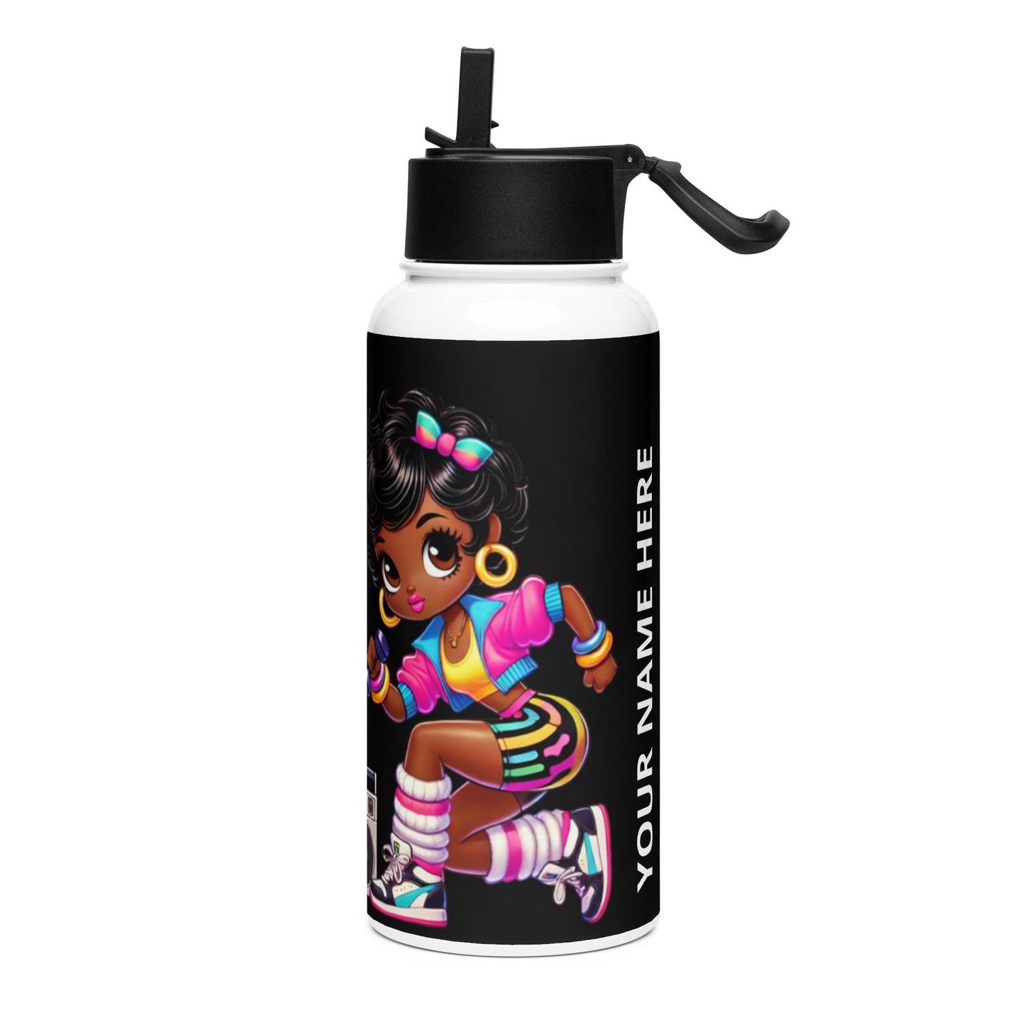 Black Boop Stainless Steel Water Bottle with a Straw Lid| 80's Baby Themed Personalized Water Bottle Gift 2025 goals | HANDWASH ONLY
