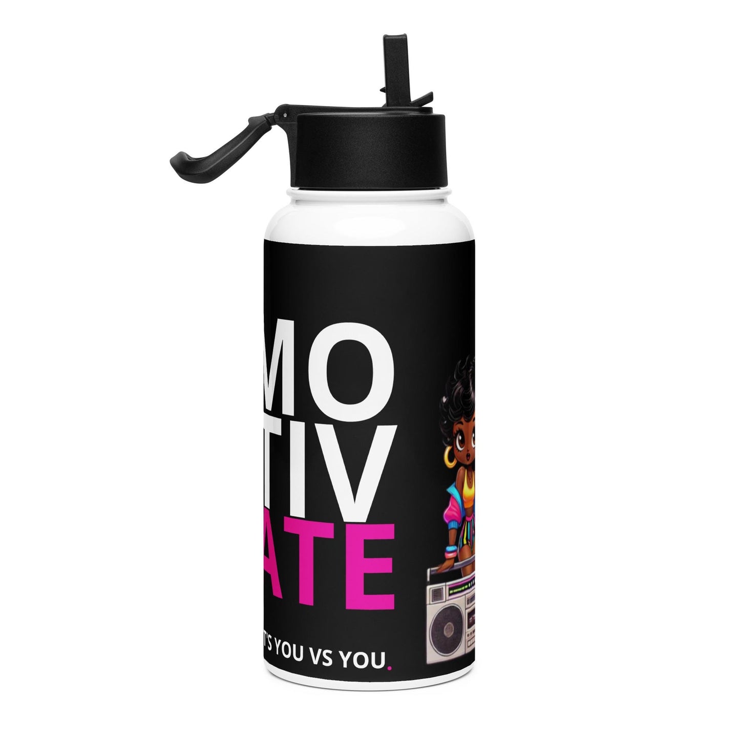 Black Boop Stainless Steel Water Bottle with a Straw Lid| 80's Baby Themed Personalized Water Bottle Gift 2025 goals | HANDWASH ONLY