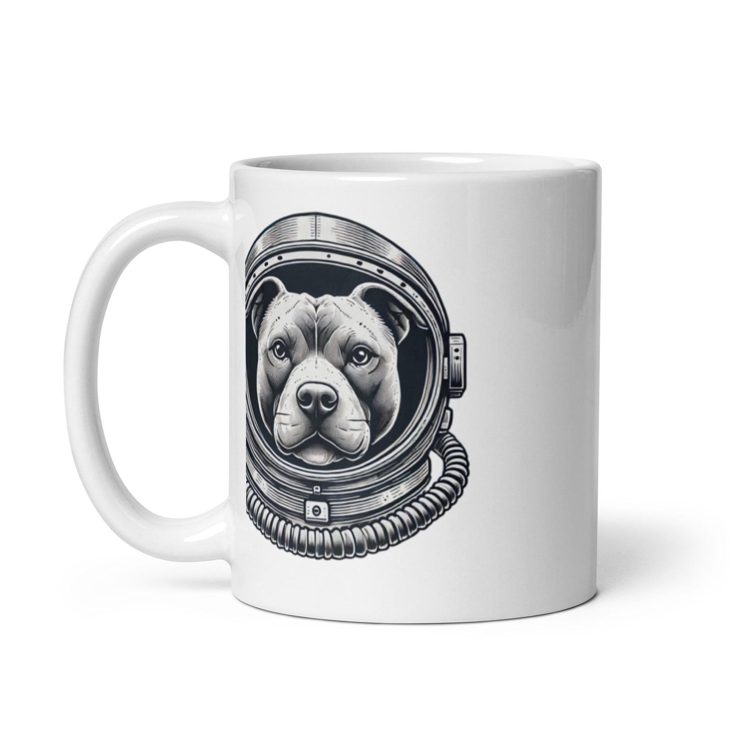 Pup in Space White glossy mug | Coffe Mug for Dog Lovers | Pit Bull Lovers Mug | Cute Gift for Dog Moms and Dads |