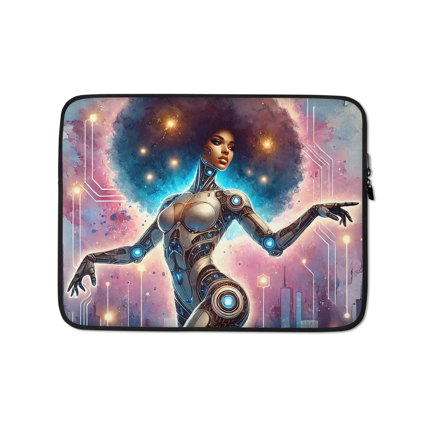 Afro-Futuristic Black Cyborg Laptop Sleeves |Aesthetic Laptop Sleeve Bag with Black Queen Sci Fi Illustrations | Dope gift for Women in Tech