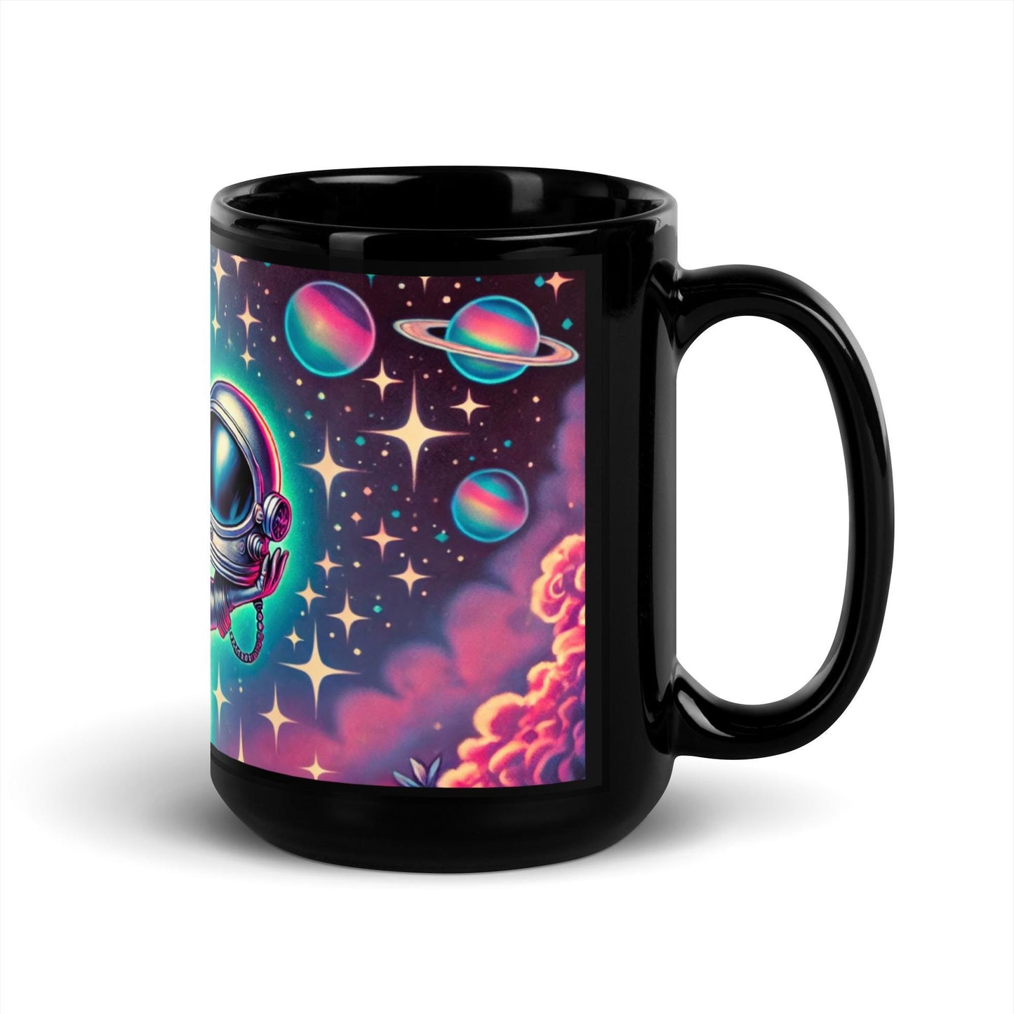 Space Age Black Betty Boop Black Glossy Mug | Classic Betty Boop Character as an Astronaut Gift for Coffee or Tea Lover| Unique Gift for Her