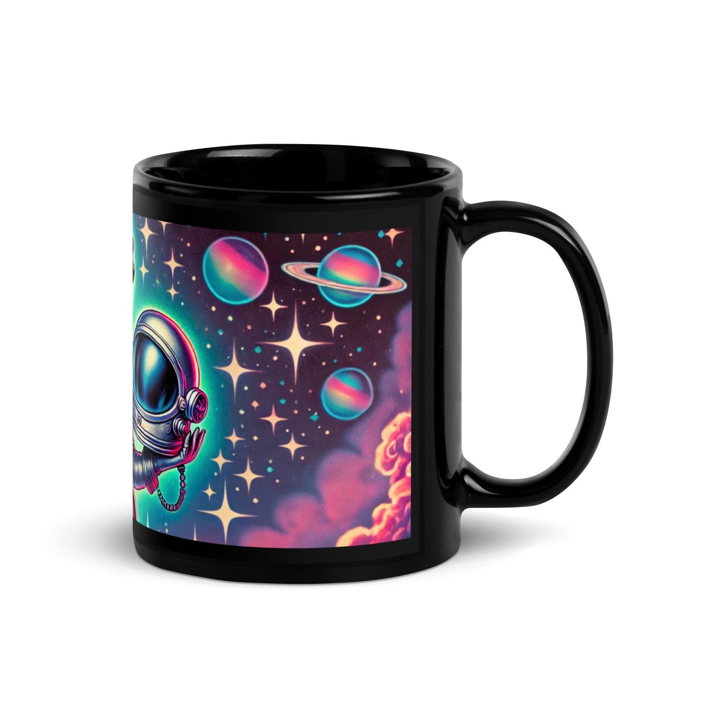 Space Age Black Betty Boop Black Glossy Mug | Classic Betty Boop Character as an Astronaut Gift for Coffee or Tea Lover| Unique Gift for Her