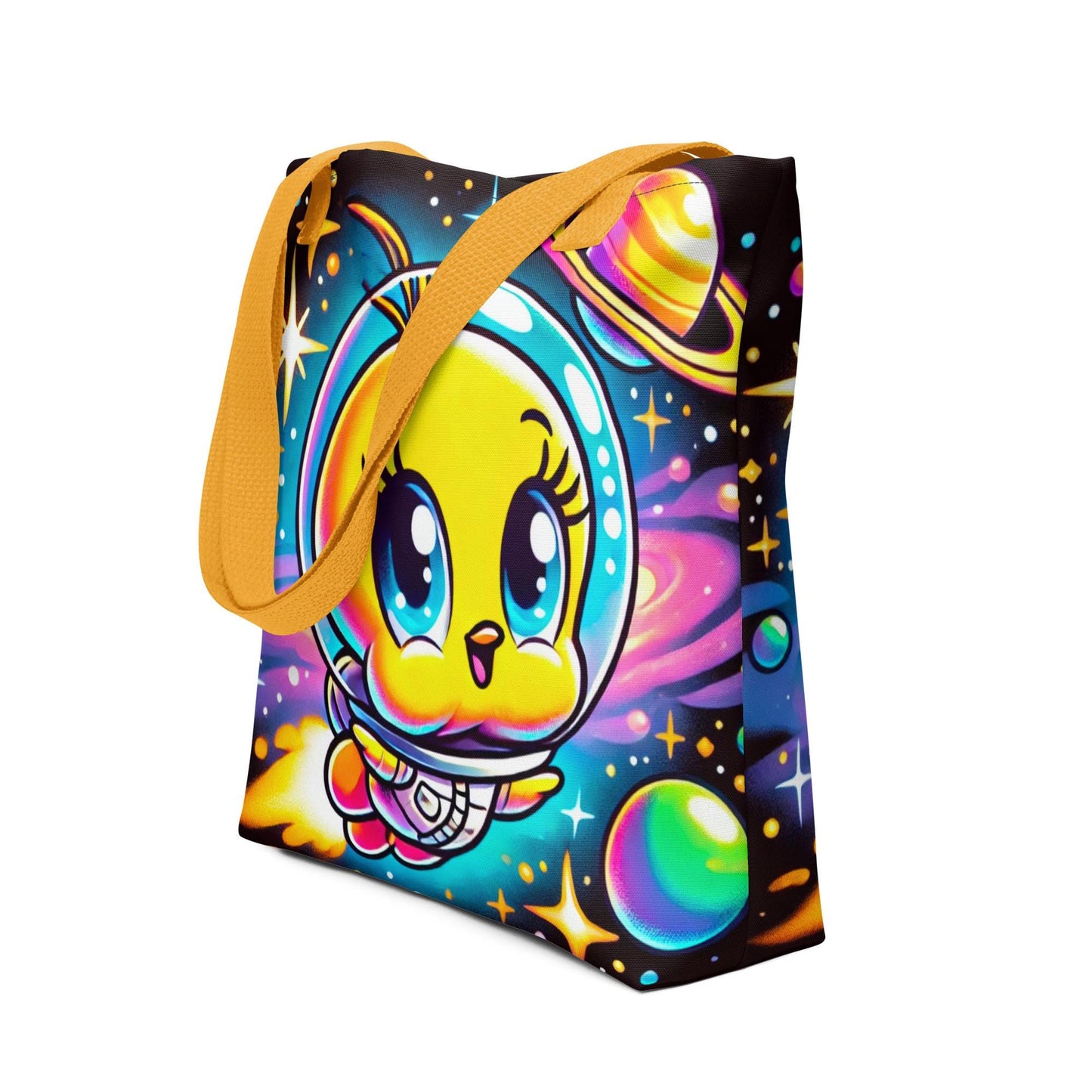 Adorable Quirky Baby Tweety Space Explorer Character Tote Bag | Tweety Bird Inspired | Baby Tweety Bird Inspired Character in Space Tote bag