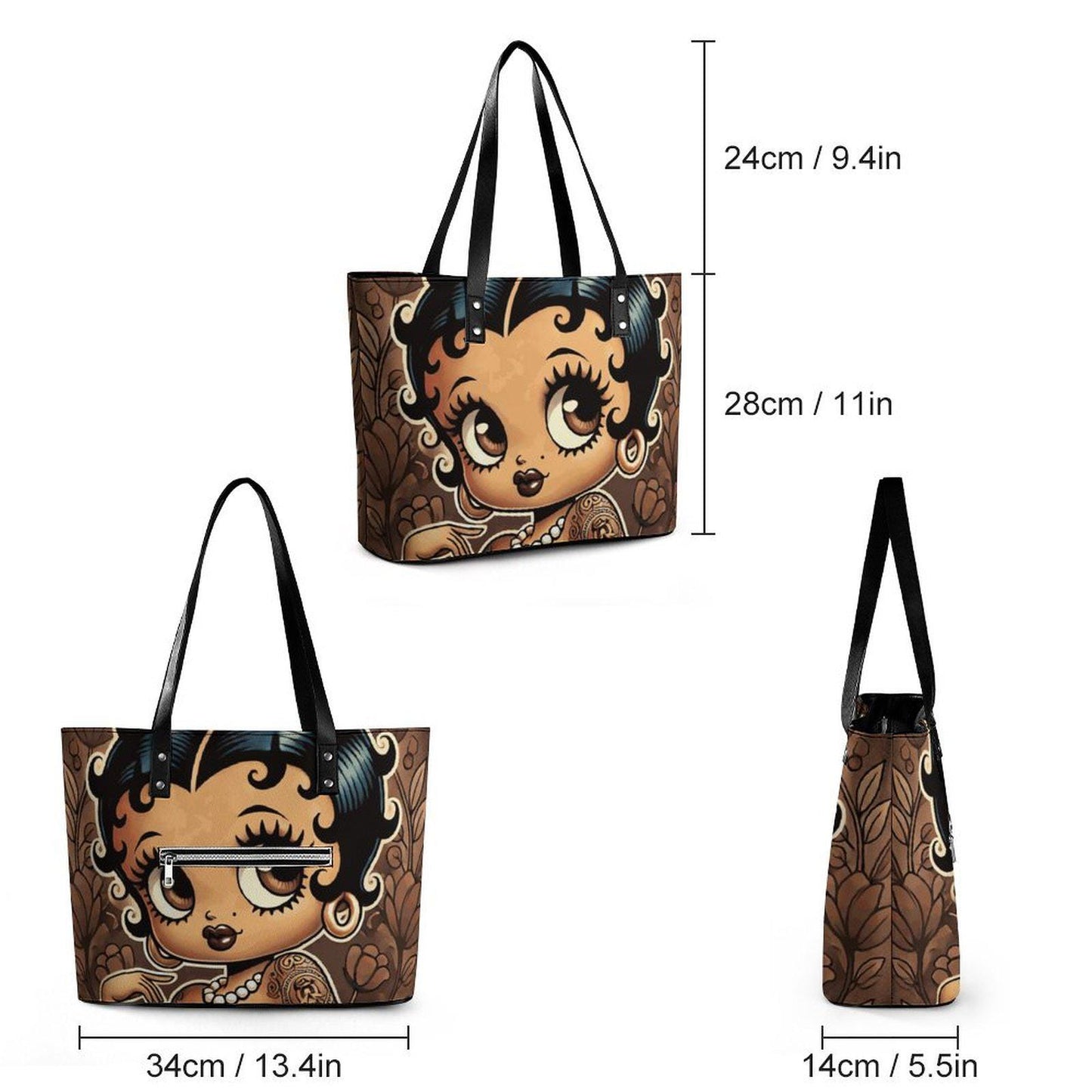 Vintage Earth Tone Black Betty Boop Character Tote Purse Bag | Black Betty Boop Bag | Black Betty Boop Gift | Black Betty Boop Trending Bag