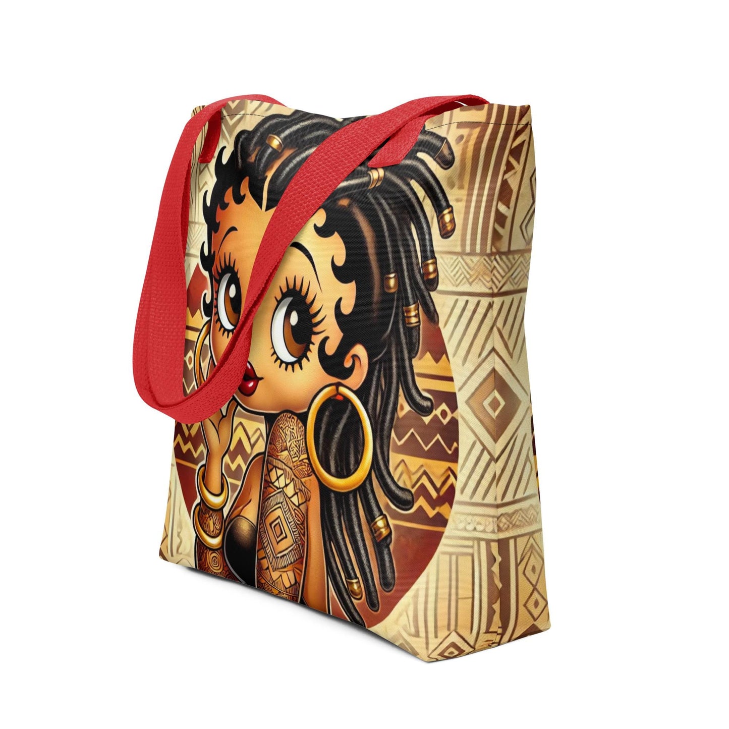 Cute African American Black Boop Like Character with Locs Tote bag | Black Boop Gift with African Motif | Unique Trending Gift for Her