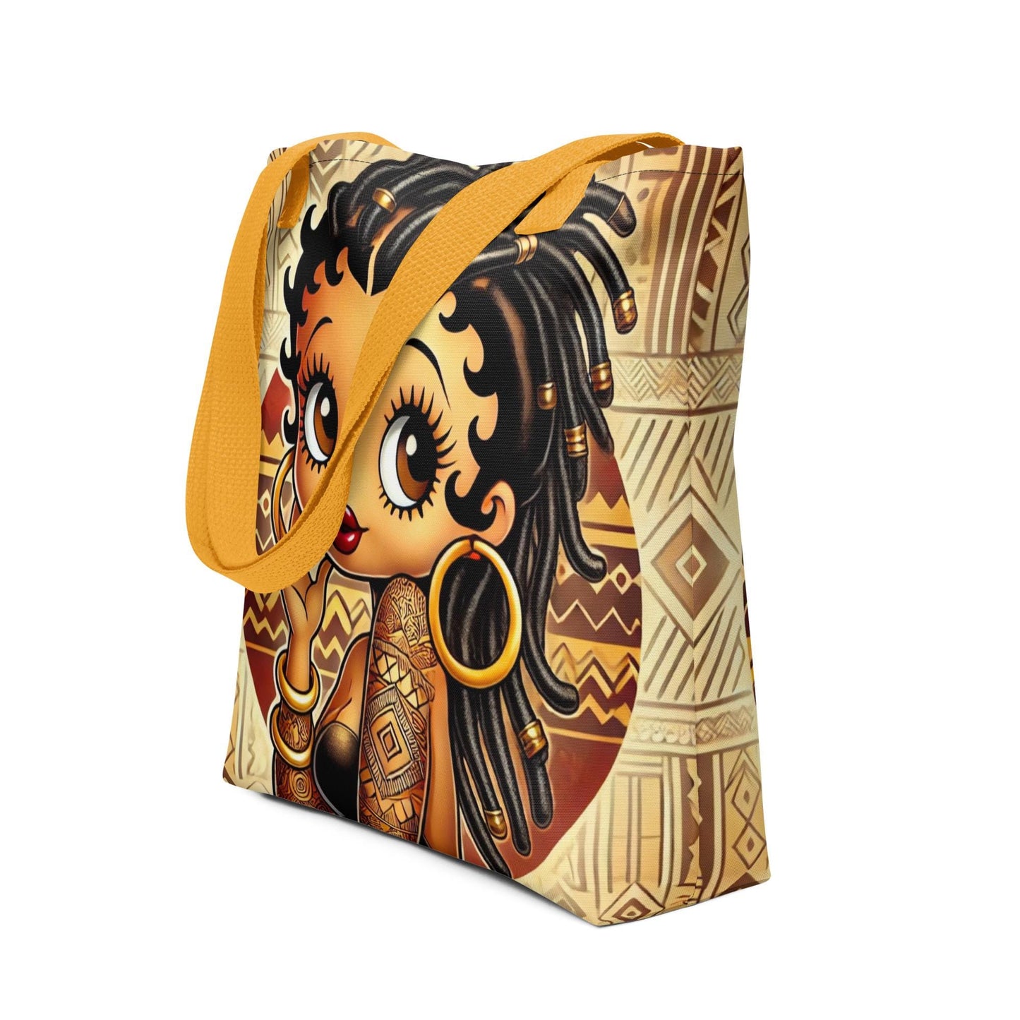 Cute African American Black Boop Like Character with Locs Tote bag | Black Boop Gift with African Motif | Unique Trending Gift for Her