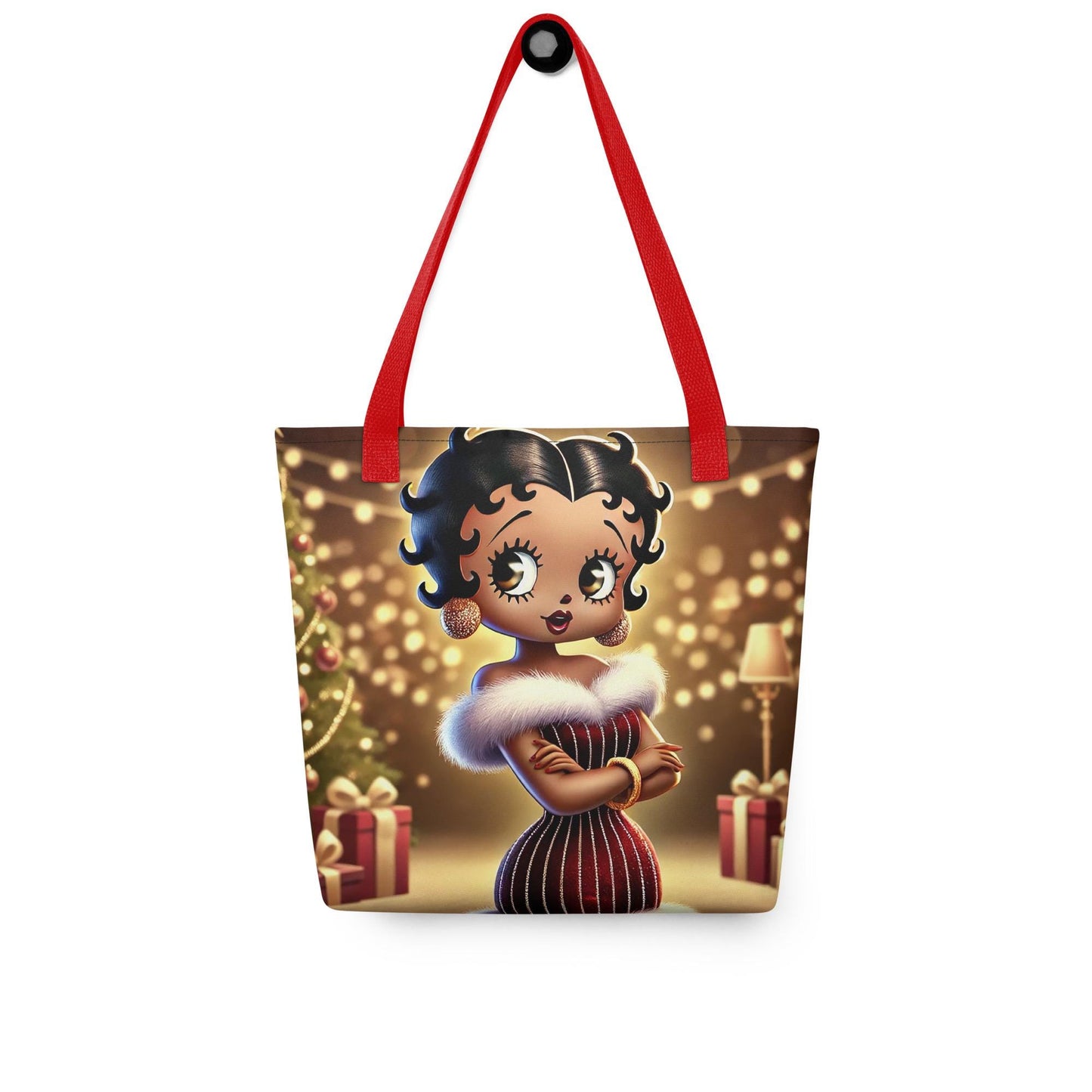 Black Boop Character Christmas Tote bag | Unique Black Betty Cartoon Design on Durable Tote Great Gift for Her | Unique Gift for Christmas |