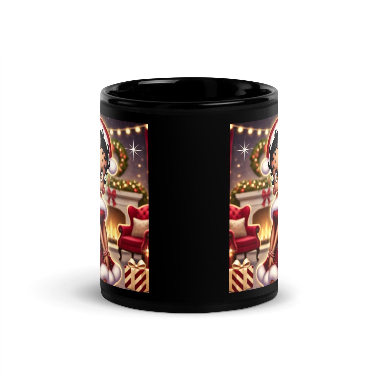 Mrs Claus Betty Boop Black Glossy Mug | Unique Black Betty Boop Design on Mug | Unique Christmas Gift for coffee lovers HANDWASH ONLY