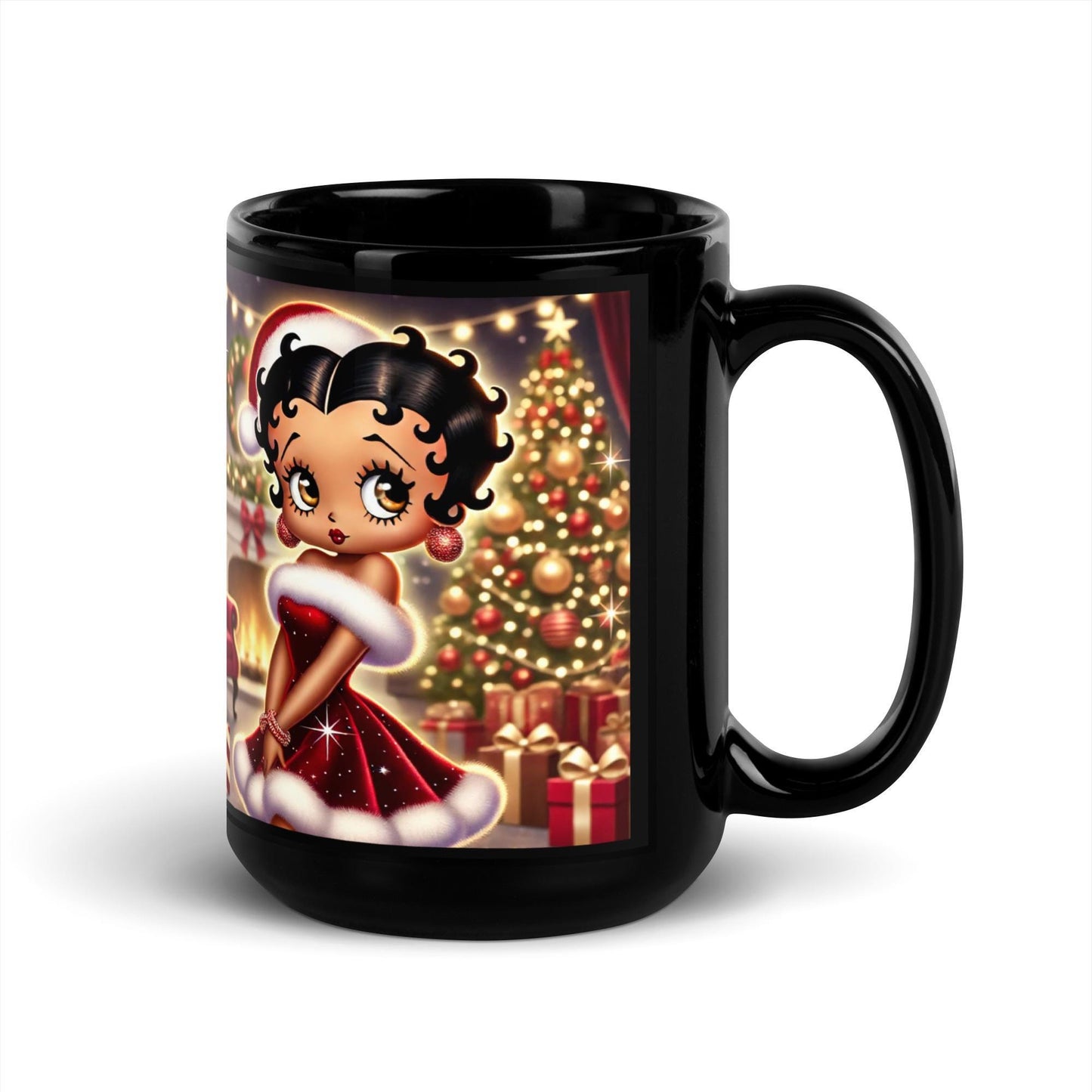 Mrs Claus Betty Boop Black Glossy Mug | Unique Black Betty Boop Design on Mug | Unique Christmas Gift for coffee lovers HANDWASH ONLY