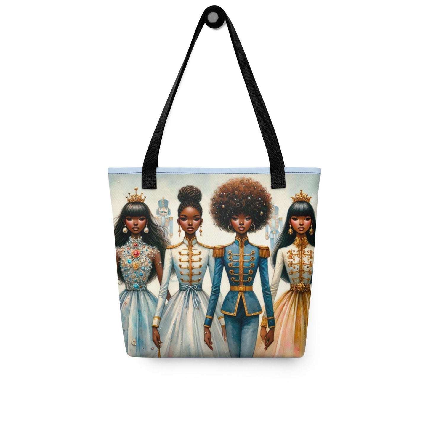 Black Female Nutcracker Tote bag | Unique Black Nutcracker Watercolor Art on Durable Tote | Unique Black Girl Ballerina Holiday Gift for Her