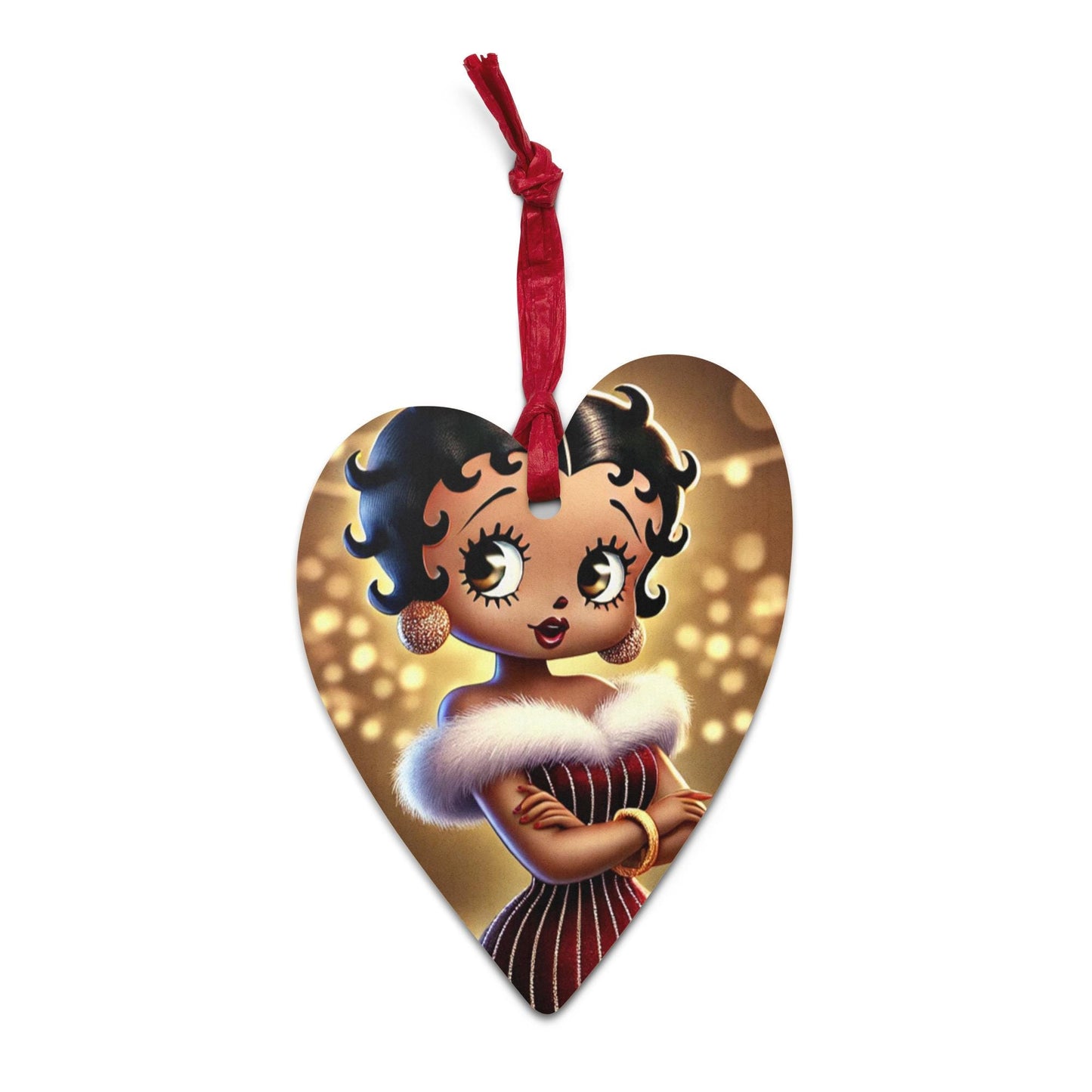 Betty Boop Christmas Ornament | Unique Black Betty Boop Design on Wooden Ornaments  | Unique Gift for Christmas