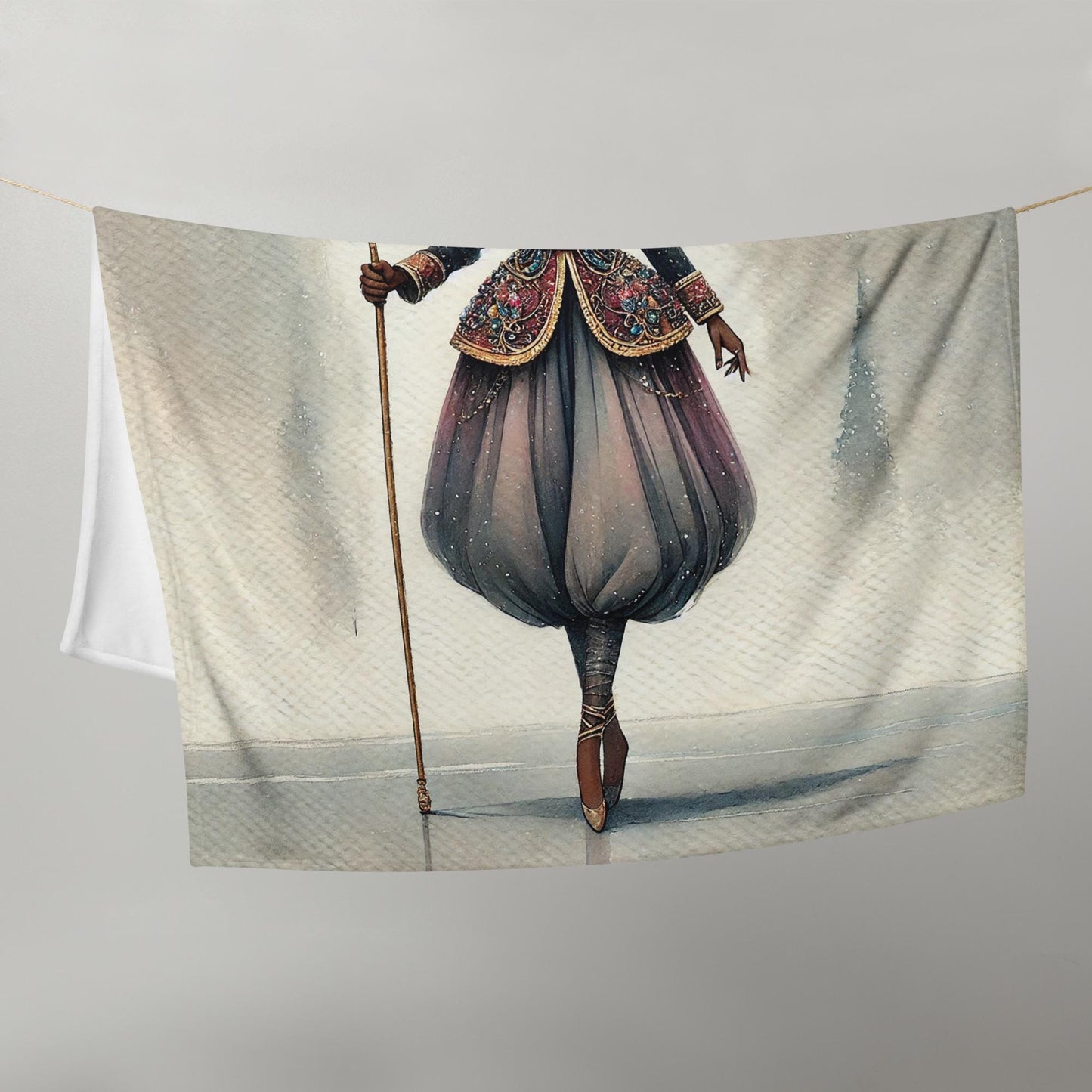 Black Girl Ballerina Nutcracker Throw Blanket | Unique Female Nutcracker Christmas Design on 50x60 in Blanket | Black Woman  Christmas Gift