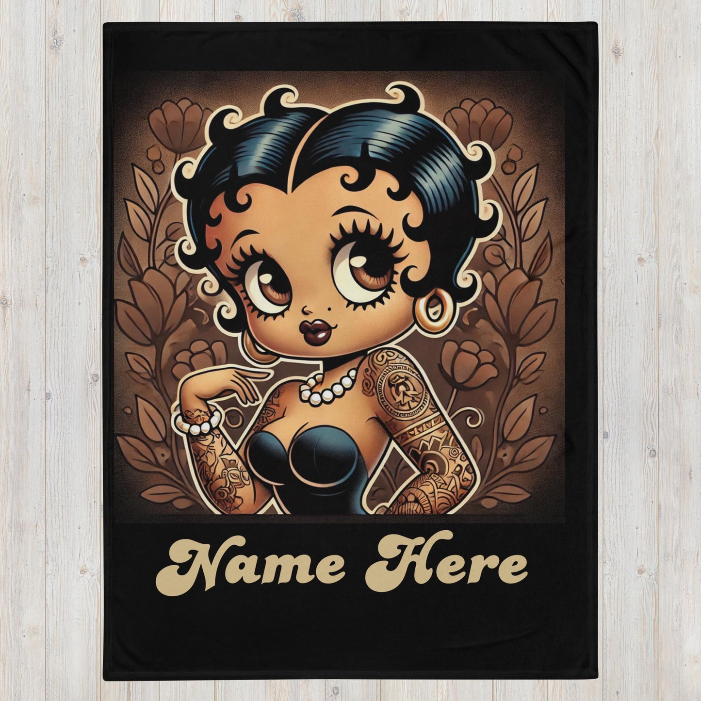 Vintage Earth Tone Black Betty Boop Image Throw Blanket | Unique Personalized Gift for Her | Black Betty Boop Trending Personalized Gifts