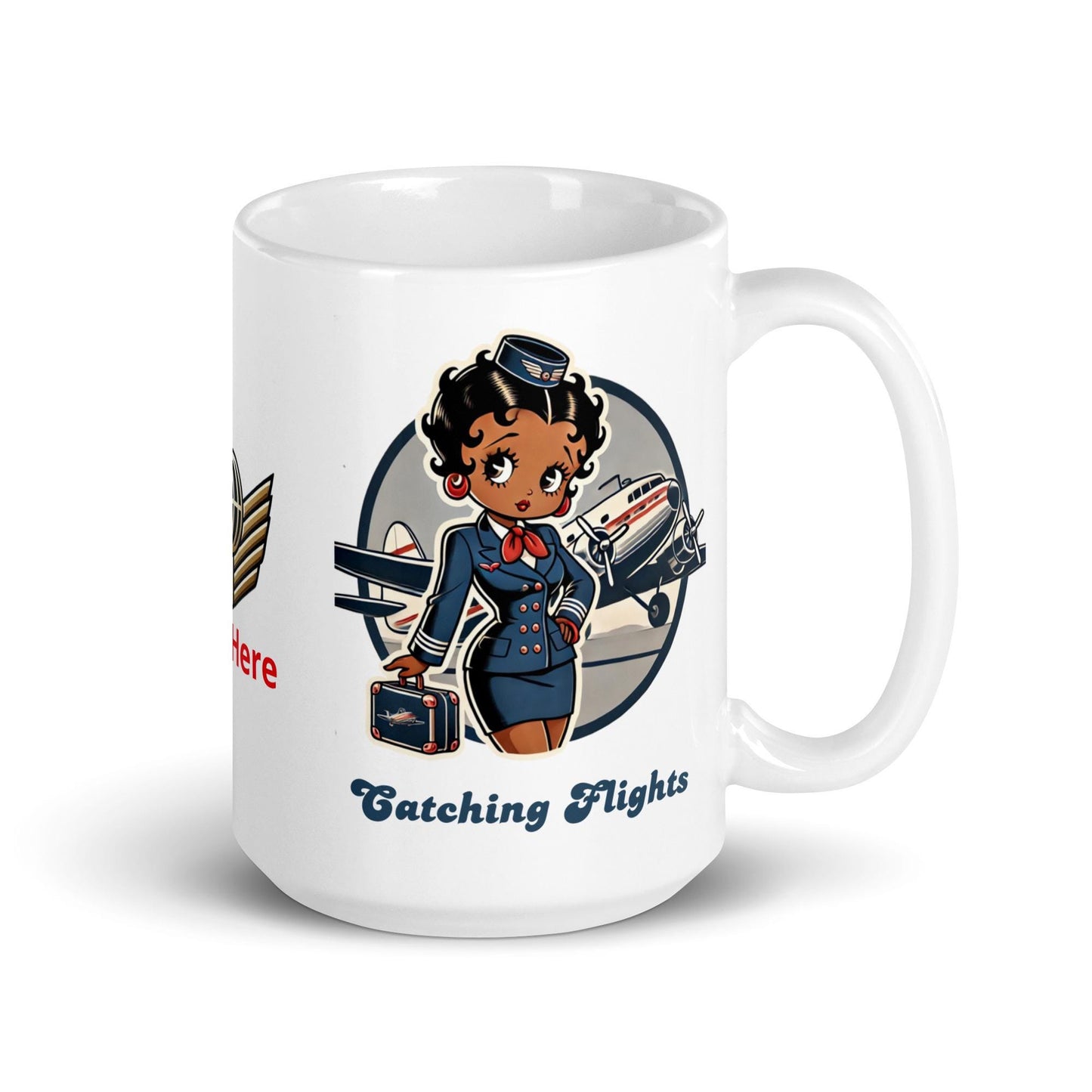 Catching Flights Betty Boop White glossy mug | Betty Boop Personalized Mug as a Gift for Her or Flight Attendant