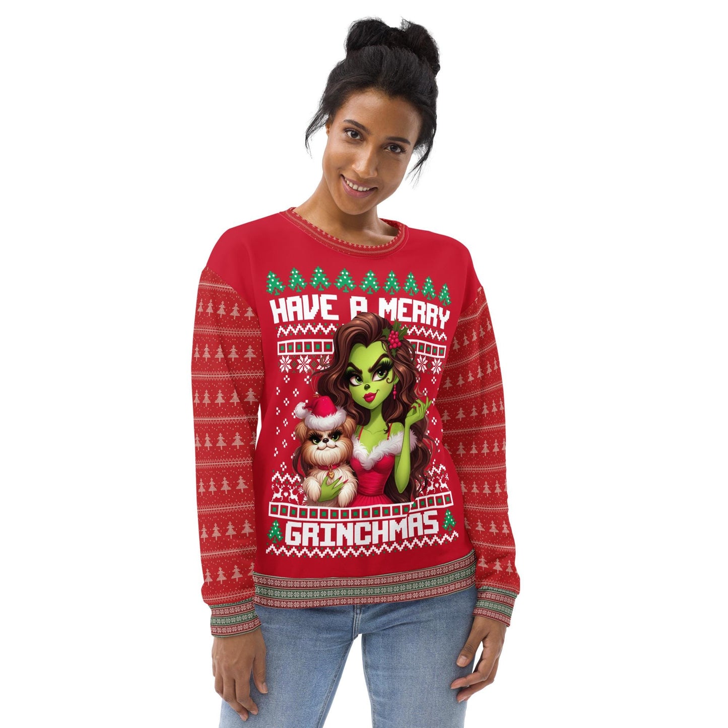 Red  Unisex Sweatshirt Ugly Christmas Sweater Design