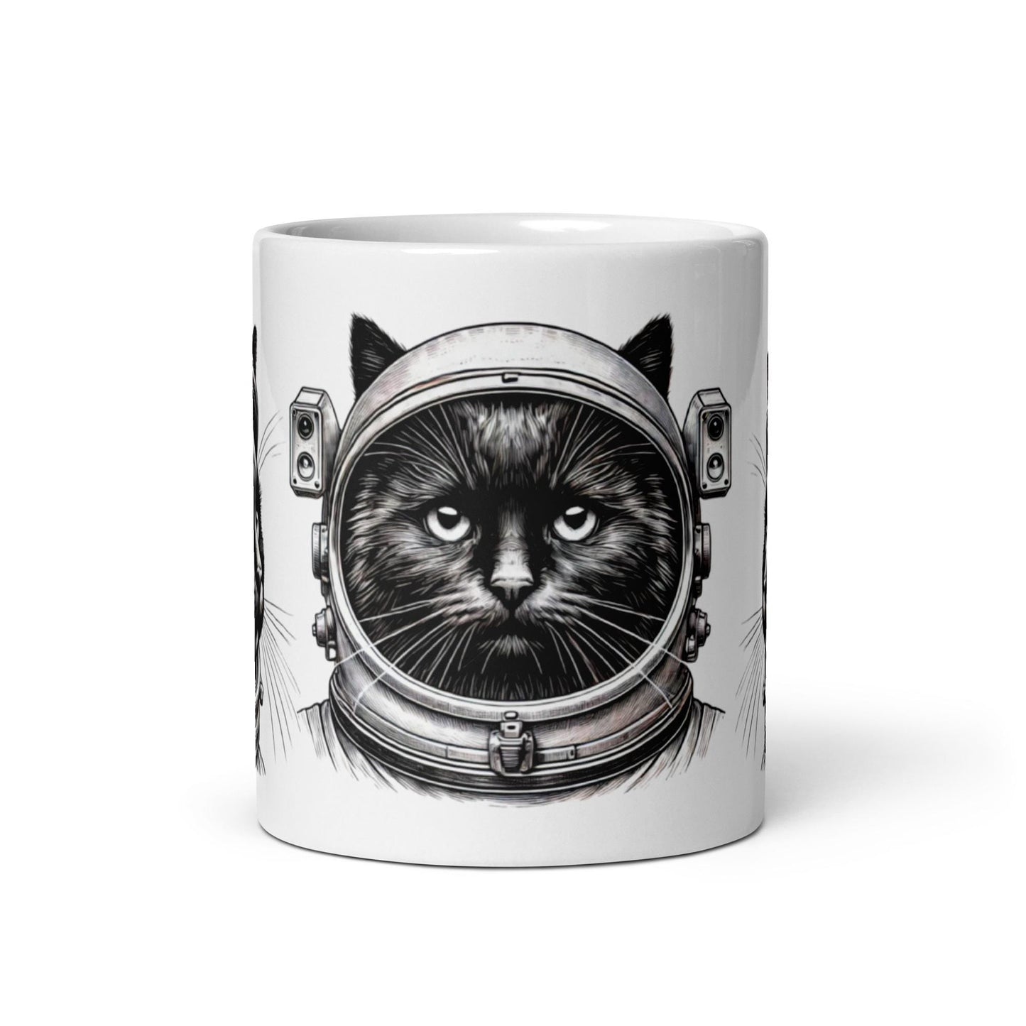 Black Astro Cat on White Glossy Mug | Space Age Cat Mug as a Gift for Her or Him | Astronaut Gift for Cat Lovers or Cat Moms and Dads 11