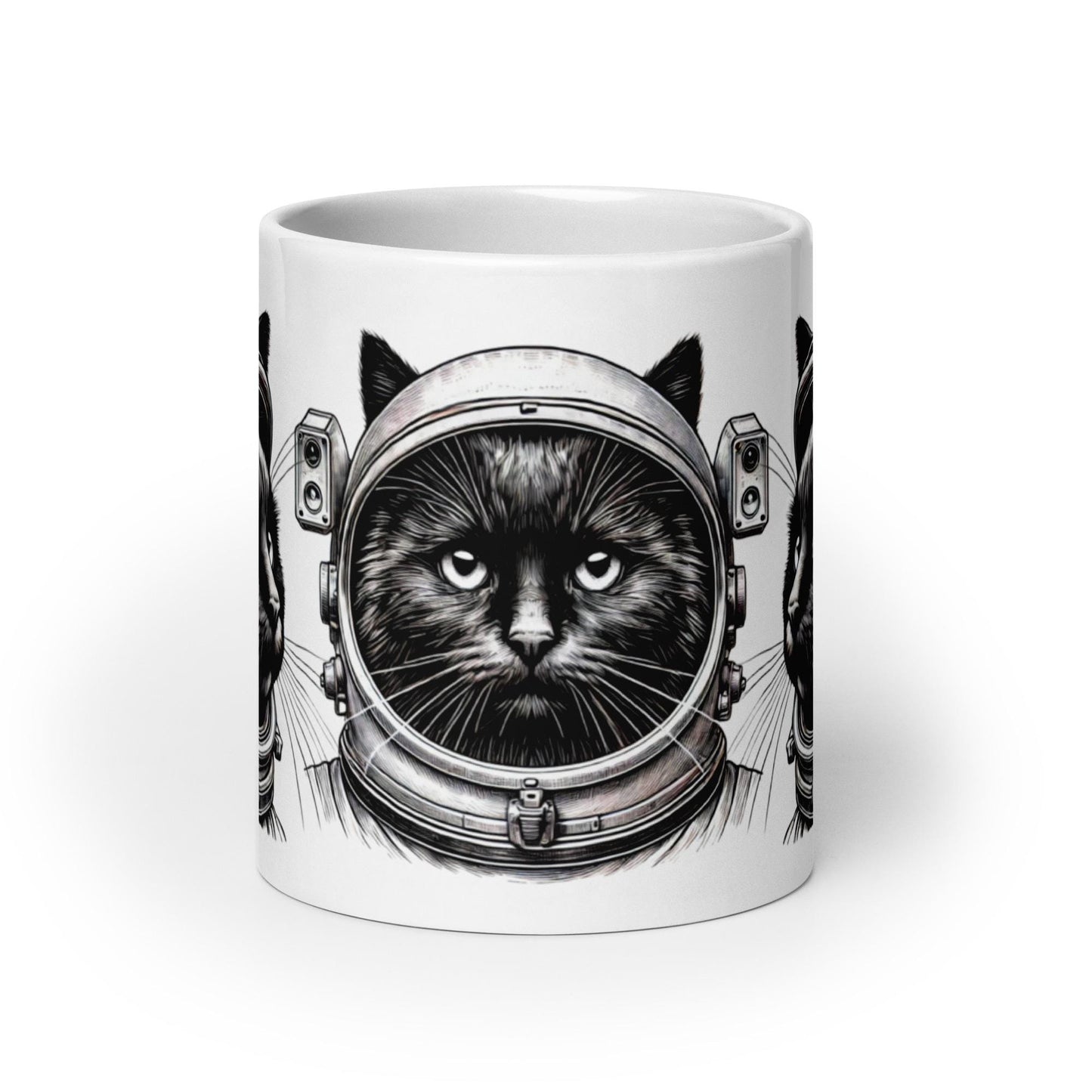 Black Astro Cat on White Glossy Mug | Space Age Cat Mug as a Gift for Her or Him | Astronaut Gift for Cat Lovers or Cat Moms and Dads 11