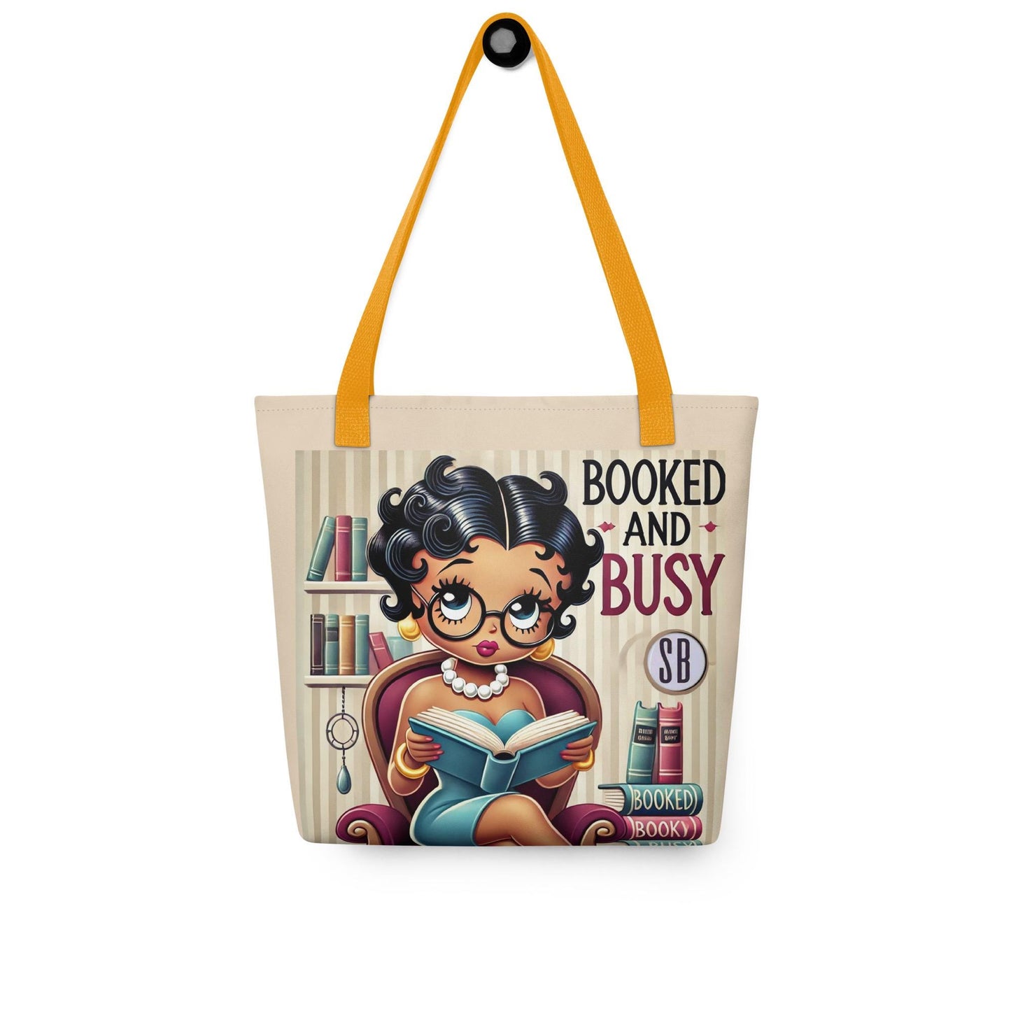 Booked and Busy Black Betty Boop Tote bag Personalized Gift for Book Lover | Bookworm Gift or Librarian Personalized Unique Teacher Tote Bag