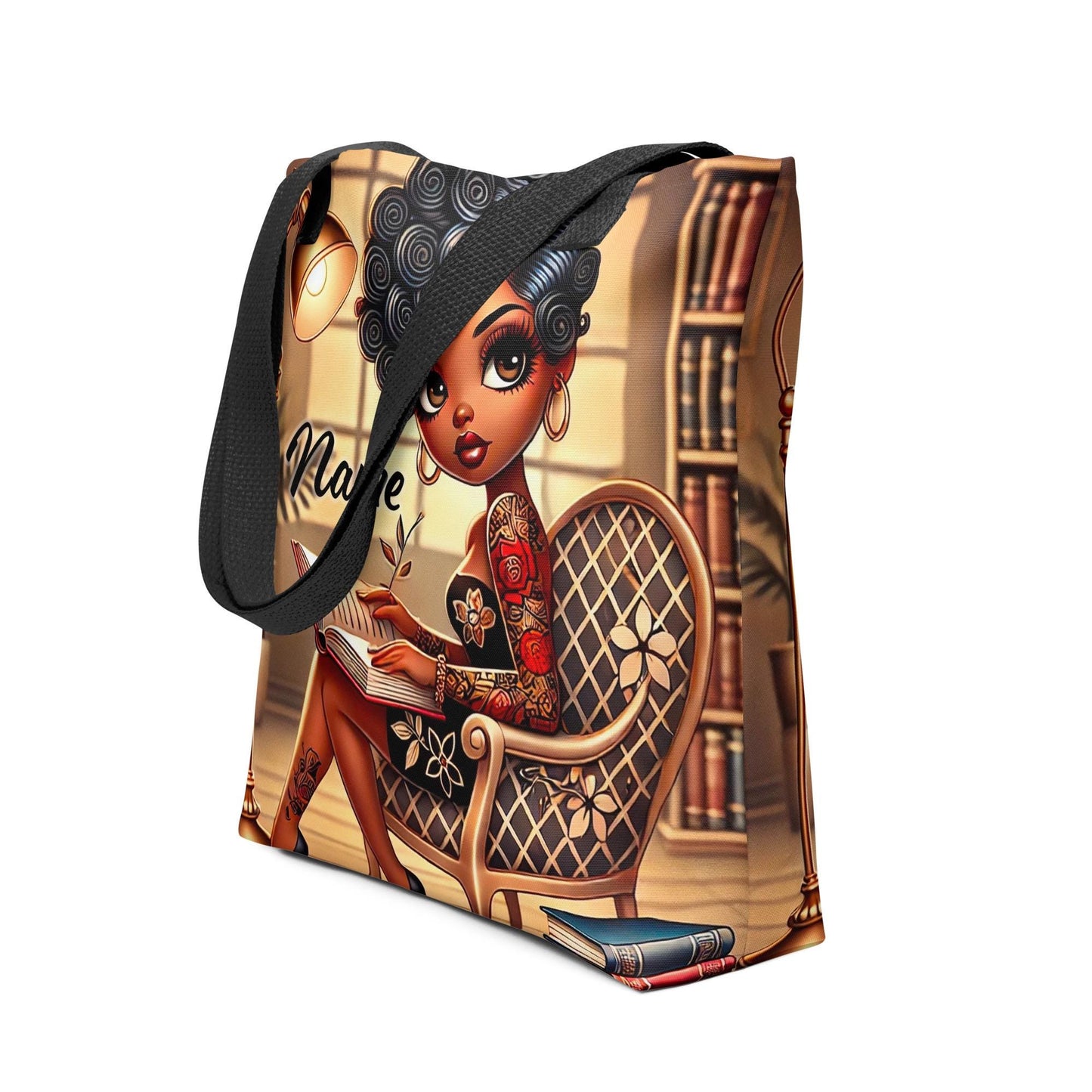 Black Betty Boop like character Tote bag Personalized Gift | Gift for Book Lover | Custom Unique Gift for Bookworm or Librarian or Teacher