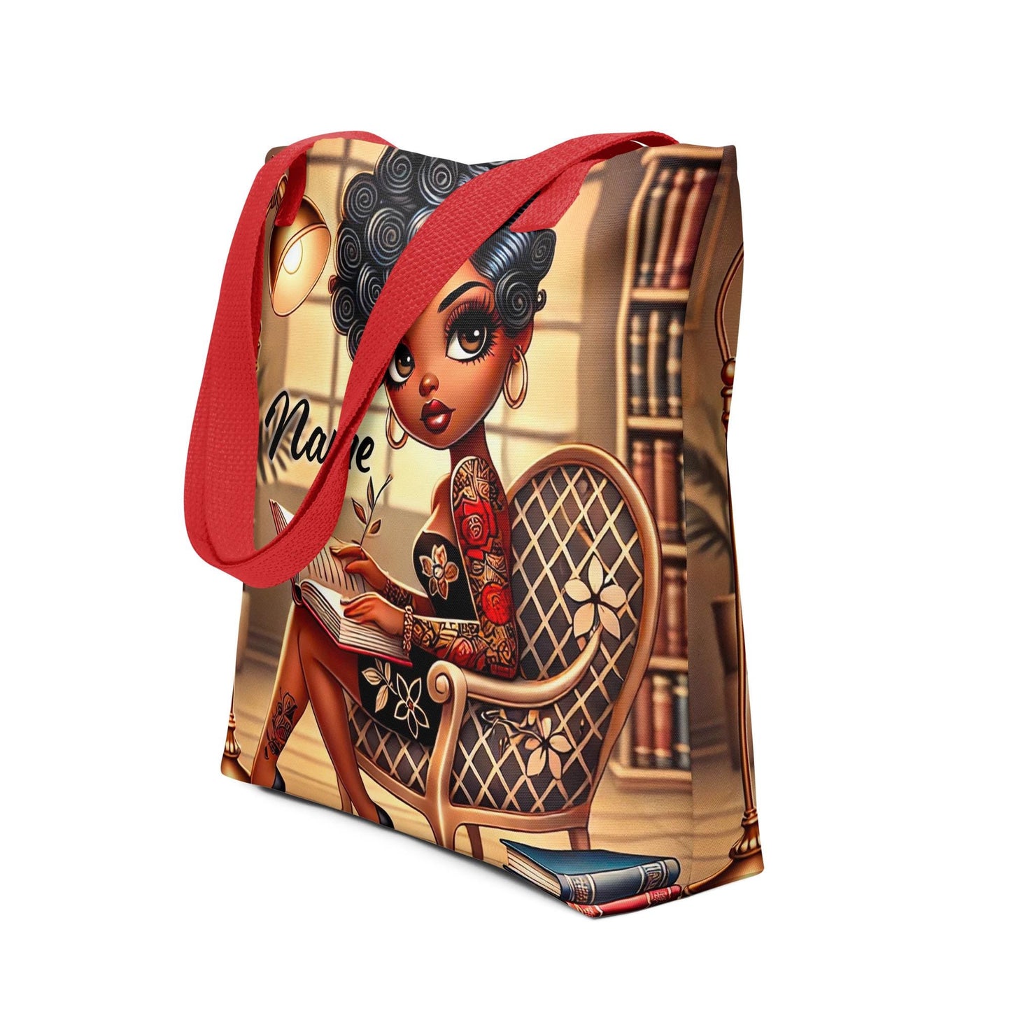 Black Betty Boop like character Tote bag Personalized Gift | Gift for Book Lover | Custom Unique Gift for Bookworm or Librarian or Teacher