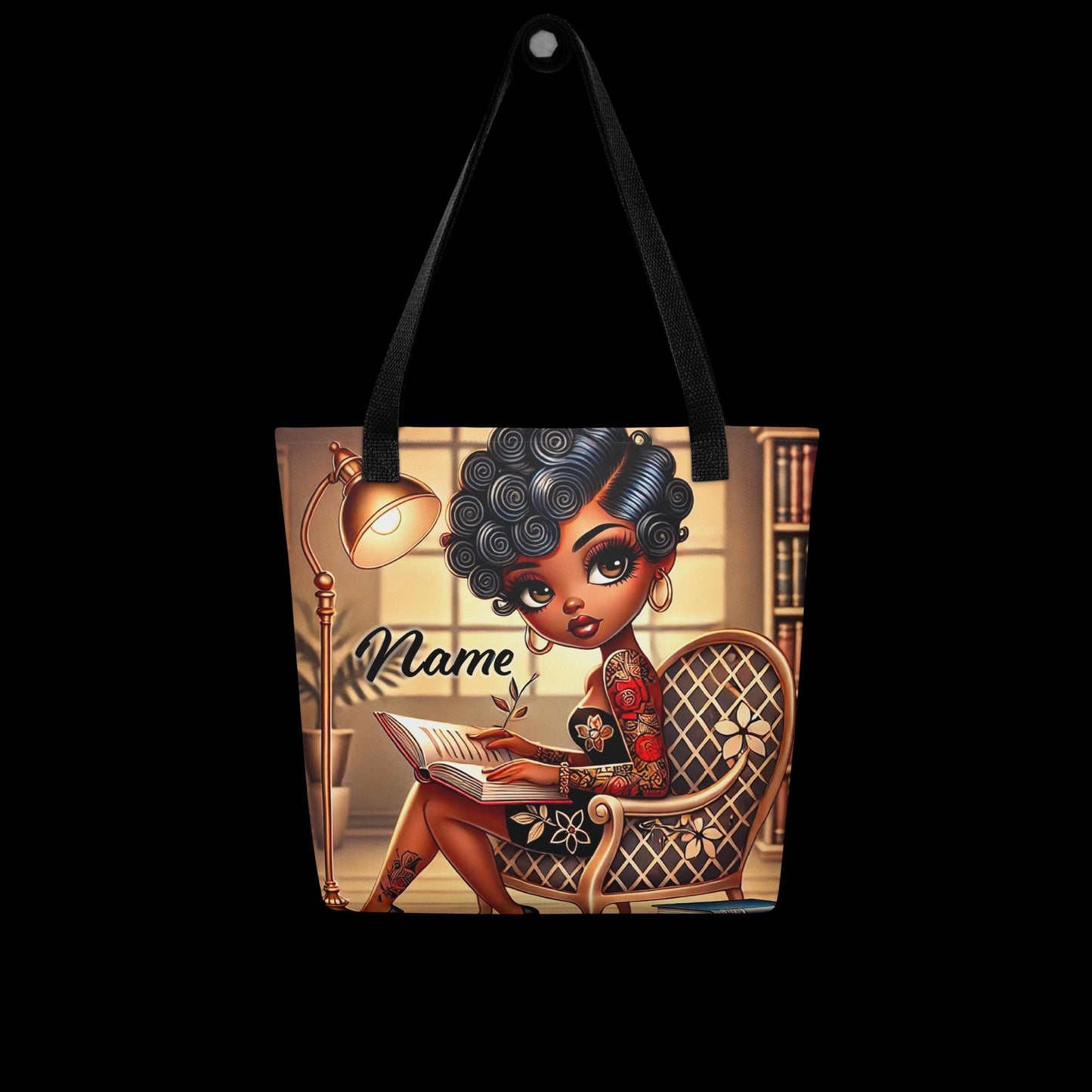 Black Betty Boop like character Tote bag Personalized Gift | Gift for Book Lover | Custom Unique Gift for Bookworm or Librarian or Teacher