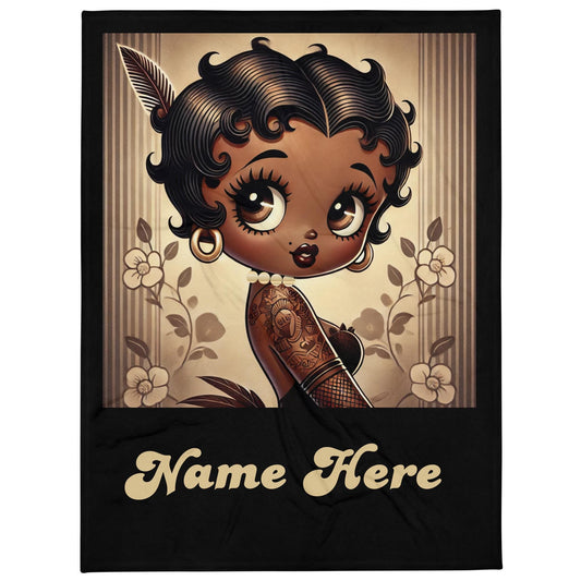 Melanin Queen Boop Vintage Earth Tone Throw Blanket | Black Boop Character Blanket Gift for her | Personalized Black Boop Gifts for Her
