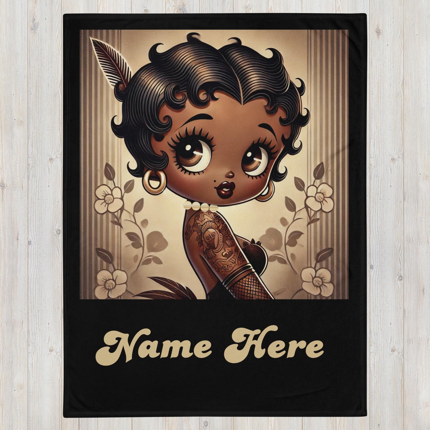 Melanin Queen Boop Vintage Earth Tone Throw Blanket | Black Boop Character Blanket Gift for her | Personalized Black Boop Gifts for Her