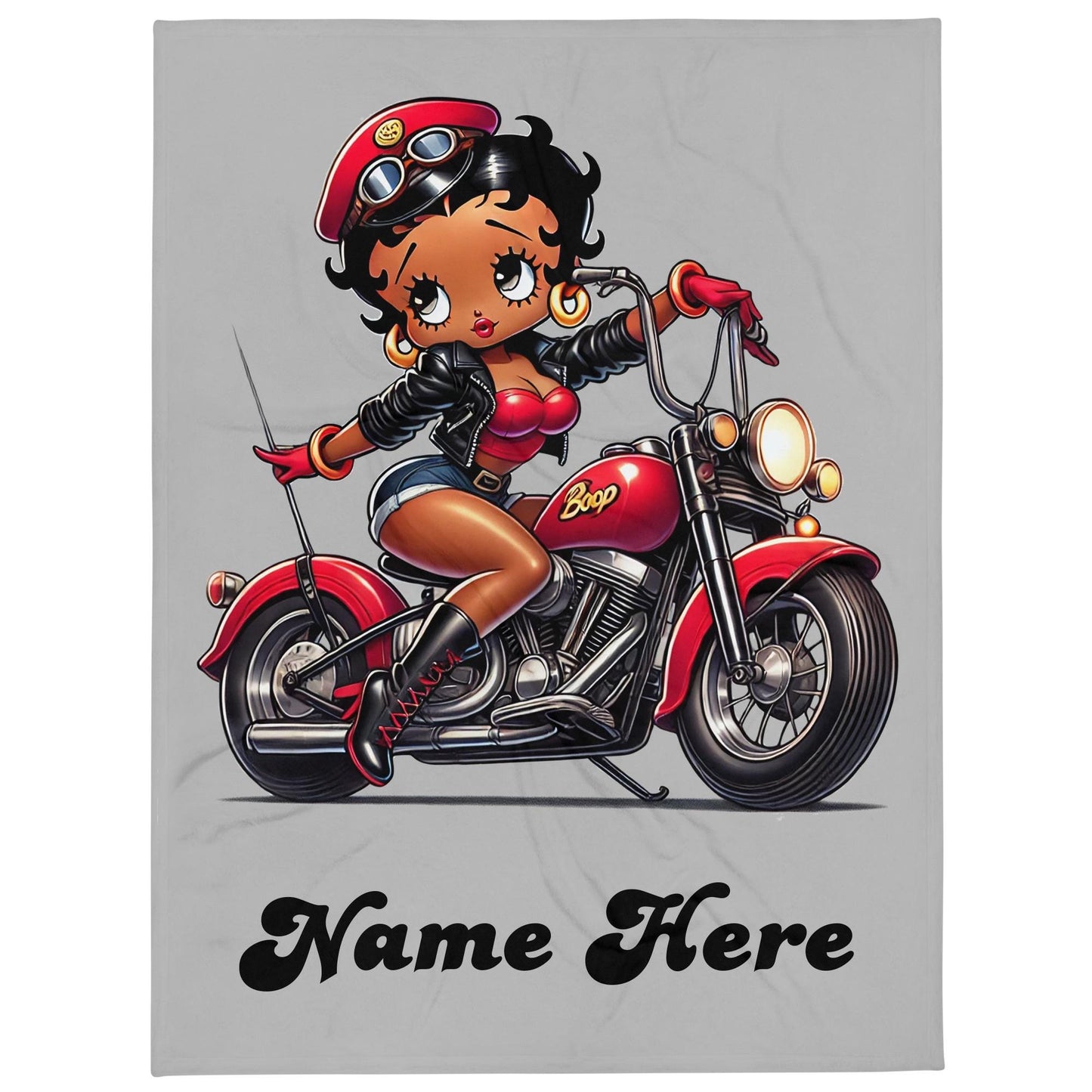 Black Boop on Motorcycle Throw Blanket | Betty Boop Gifts | Black Boop Aesthetic Blanket | Trending Black Boop Personalized Gift