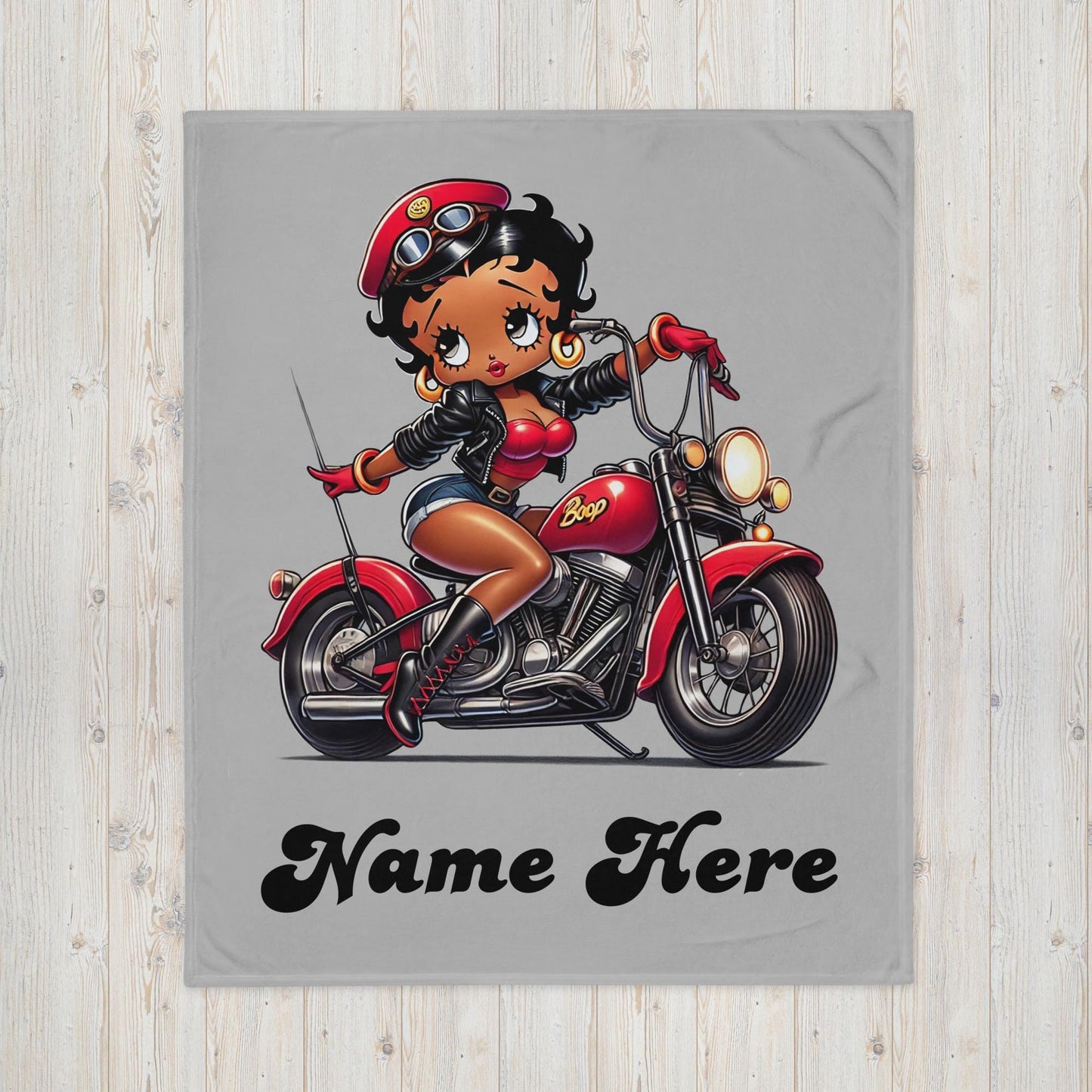 Black Boop on Motorcycle Throw Blanket | Betty Boop Gifts | Black Boop Aesthetic Blanket | Trending Black Boop Personalized Gift