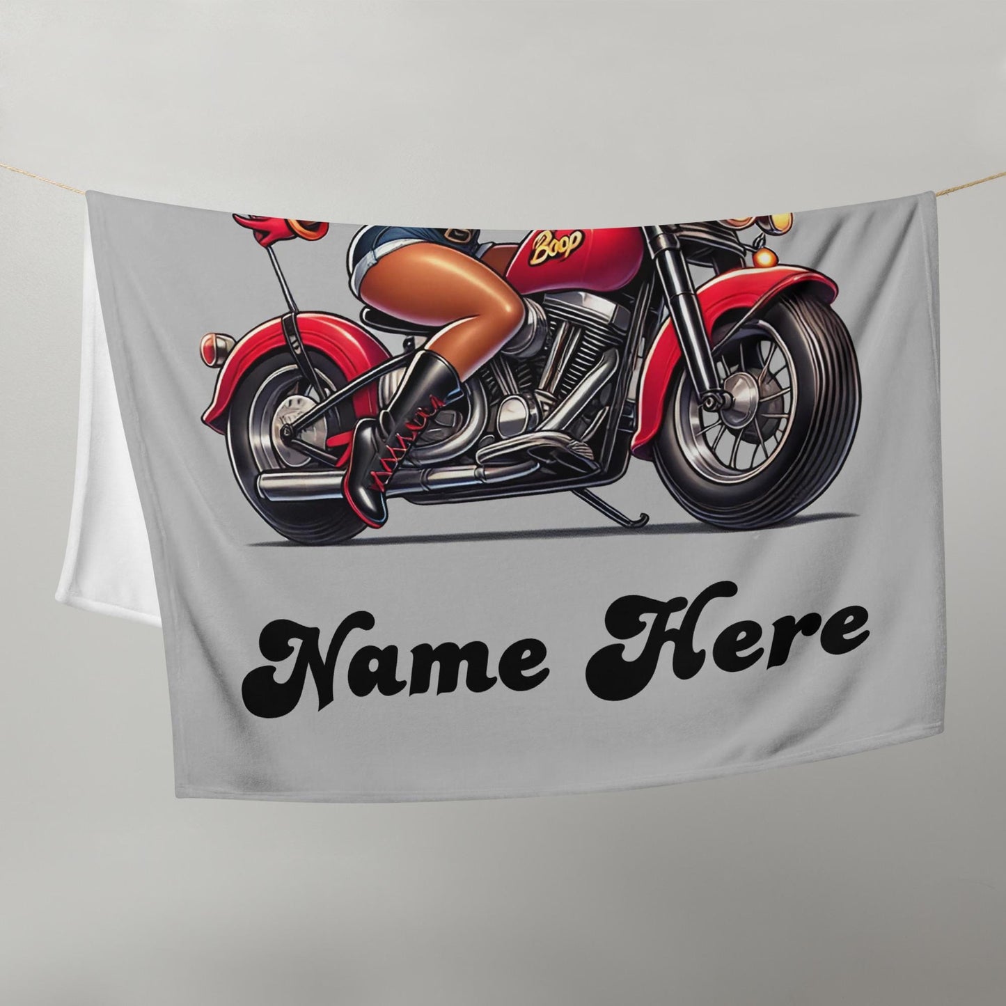 Black Boop on Motorcycle Throw Blanket | Betty Boop Gifts | Black Boop Aesthetic Blanket | Trending Black Boop Personalized Gift