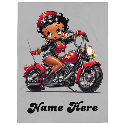 Black Boop on Motorcycle Throw Blanket | Betty Boop Gifts | Black Boop Aesthetic Blanket | Trending Black Boop Personalized Gift